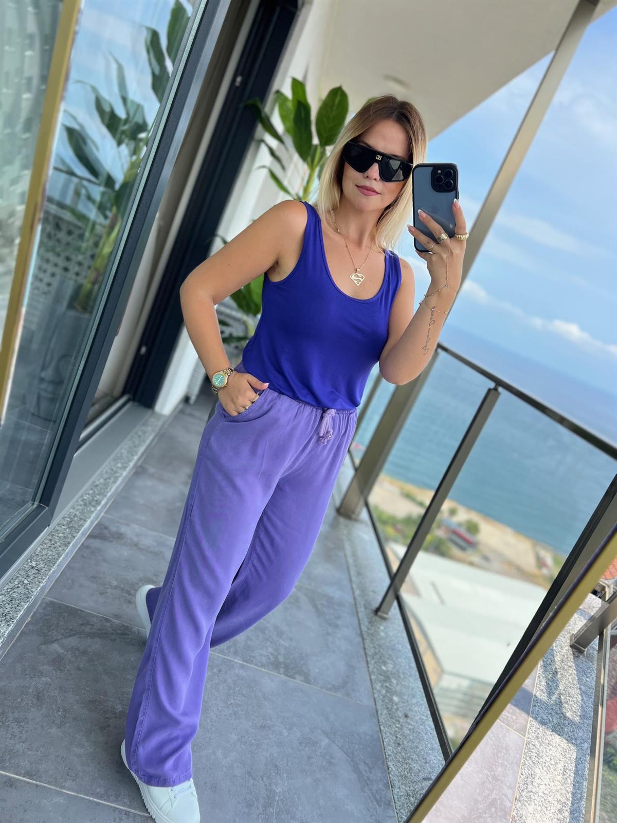 8033 Bol Paça Tencel Pantolon MOR