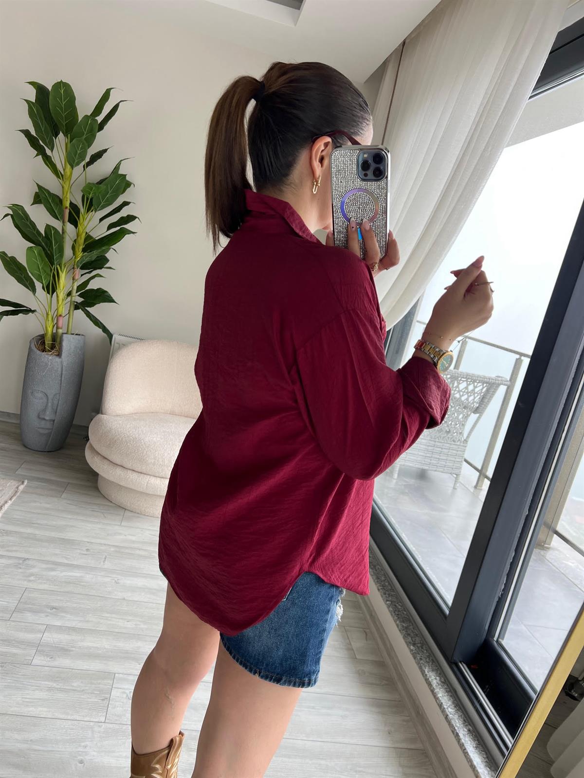 8047 Ayıcık İşlemeli Gömlek BORDO