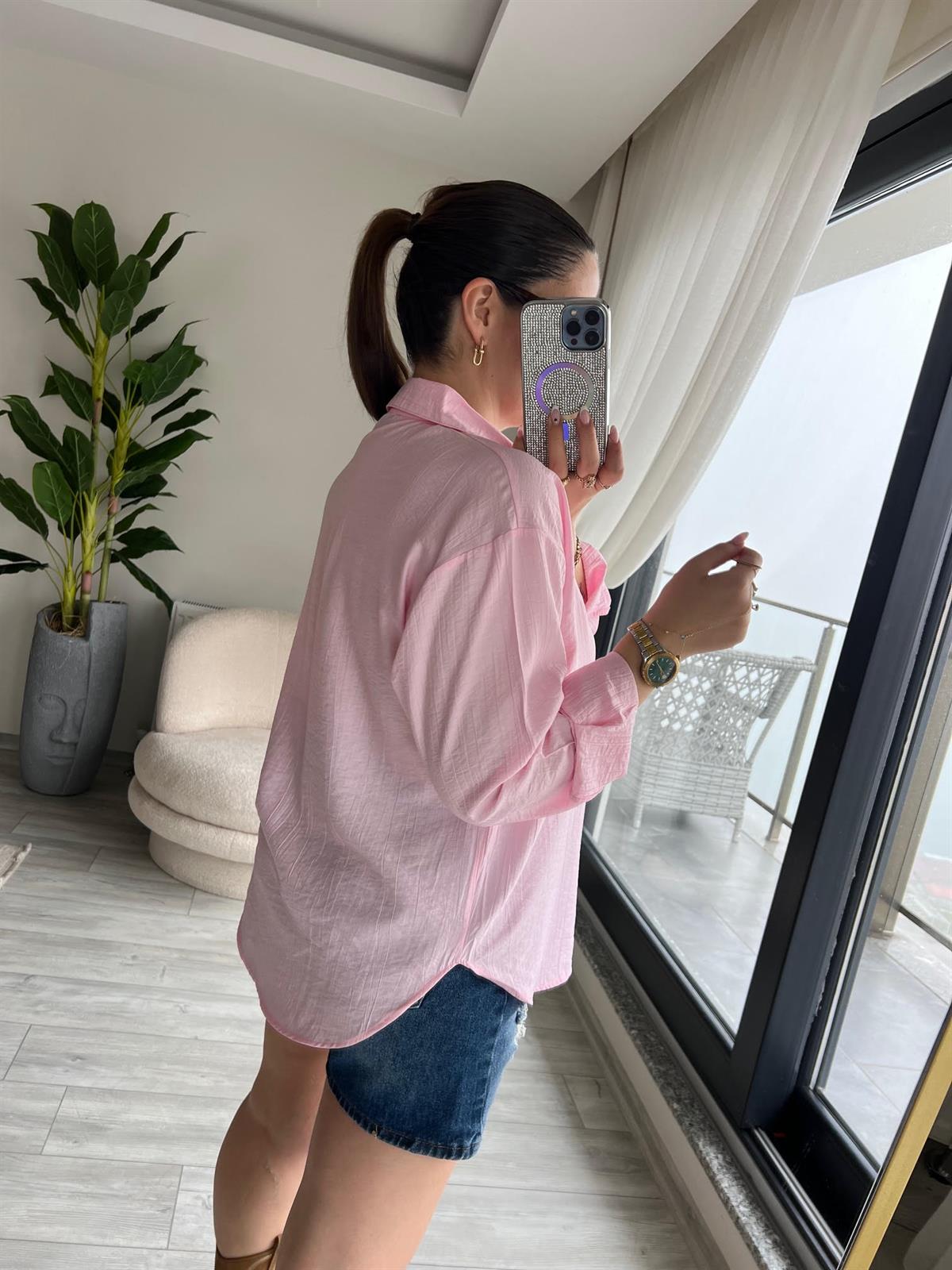 8047 Ayıcık İşlemeli Gömlek PEMBE