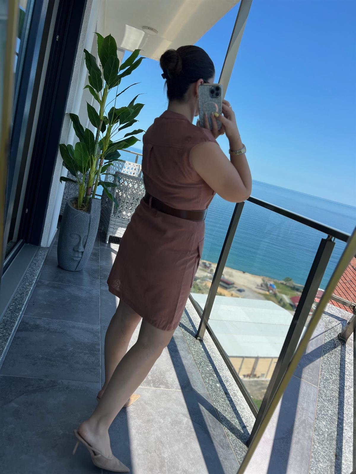 8100 Keten Safari Elbise TARÇIN