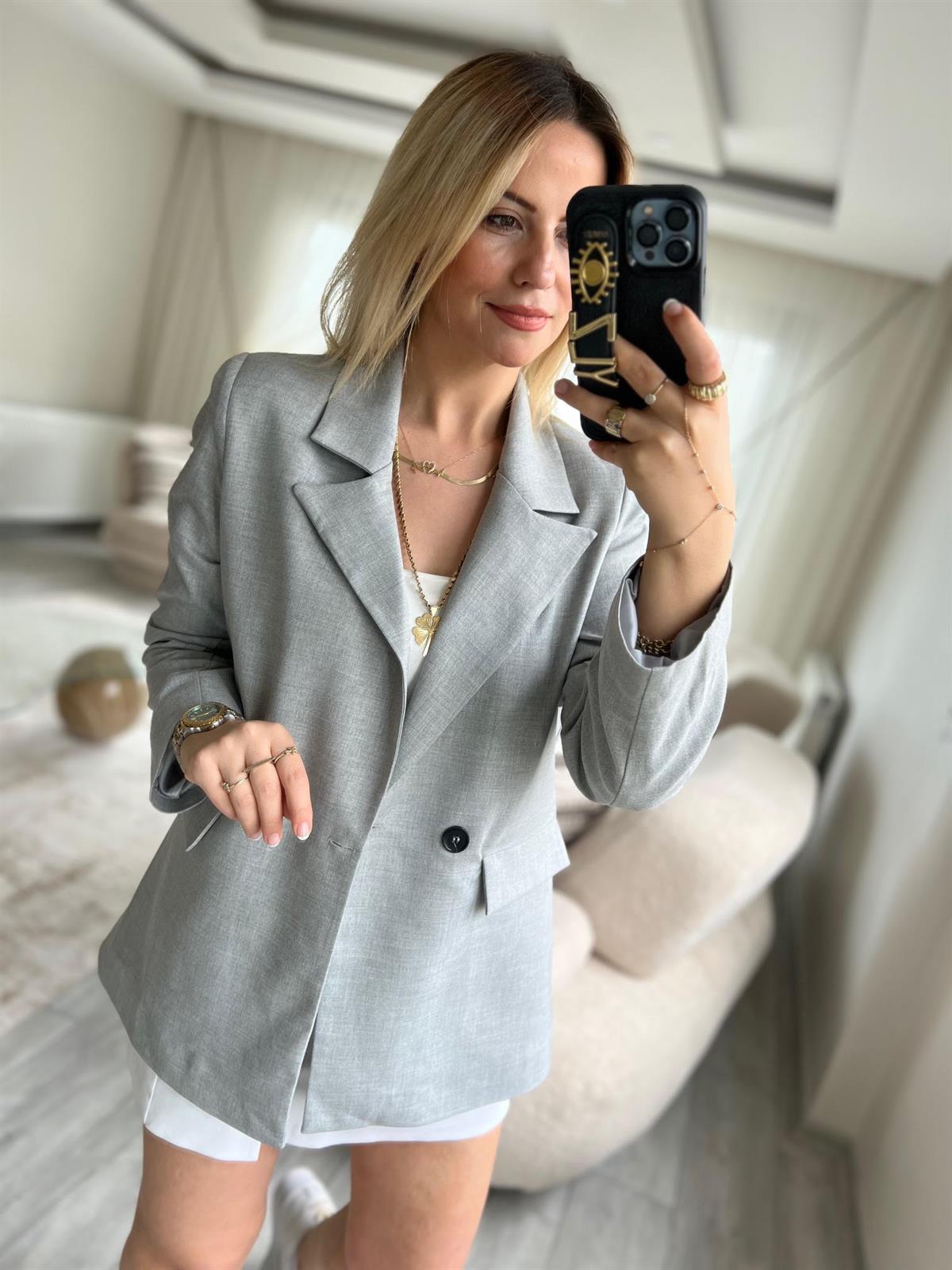 8107 Kruvaze Blazer Ceket GRİ