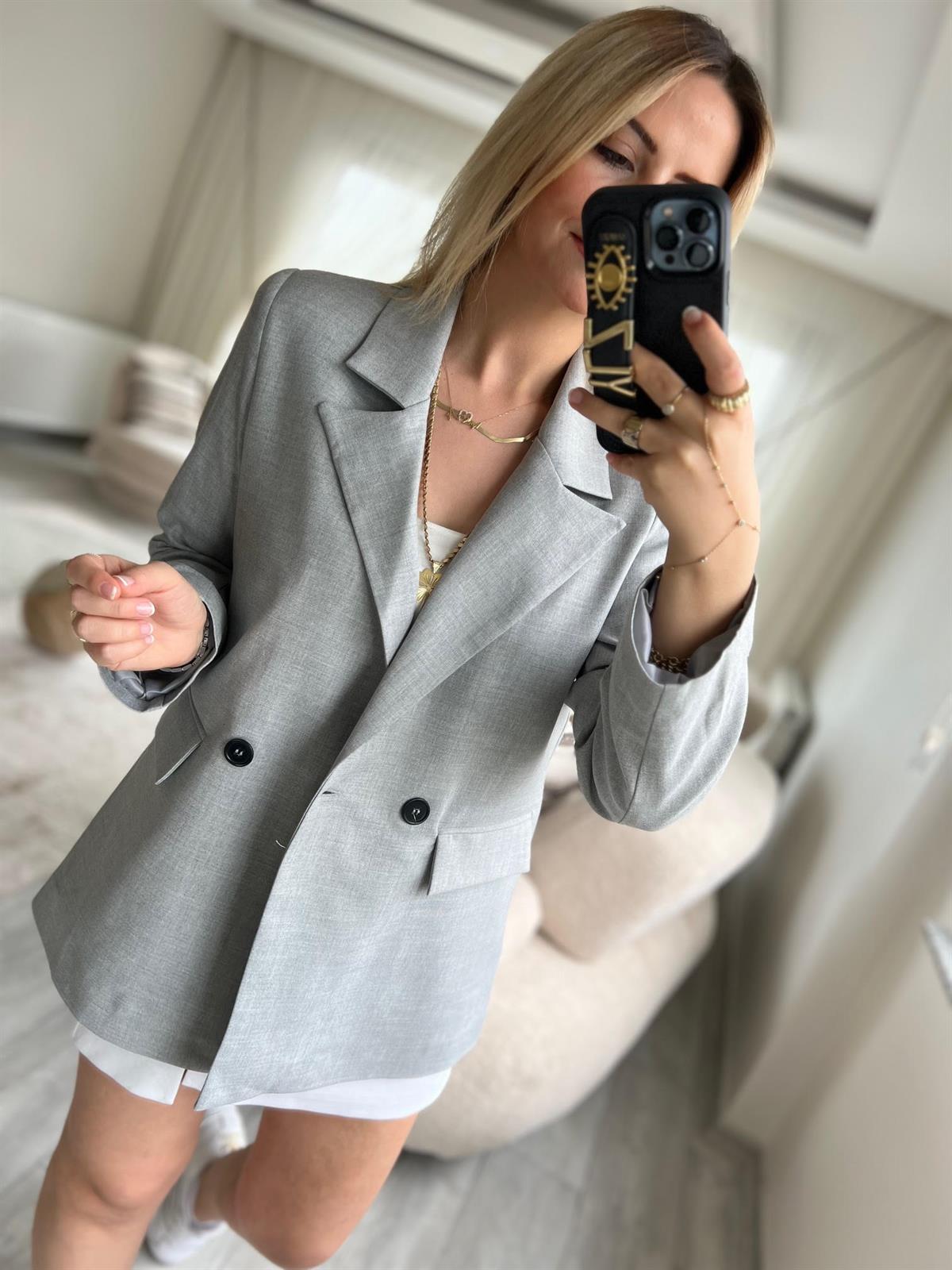 8107 Kruvaze Blazer Ceket GRİ