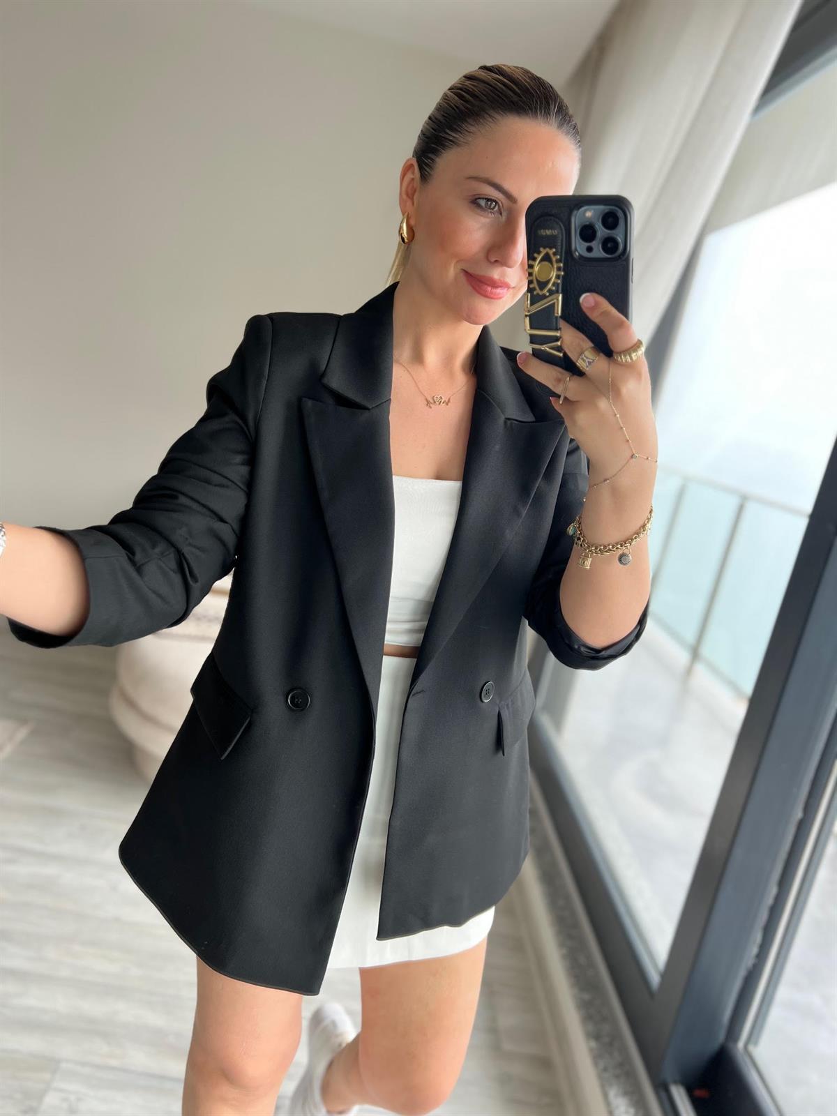 8107 Kruvaze Blazer Ceket SİYAH