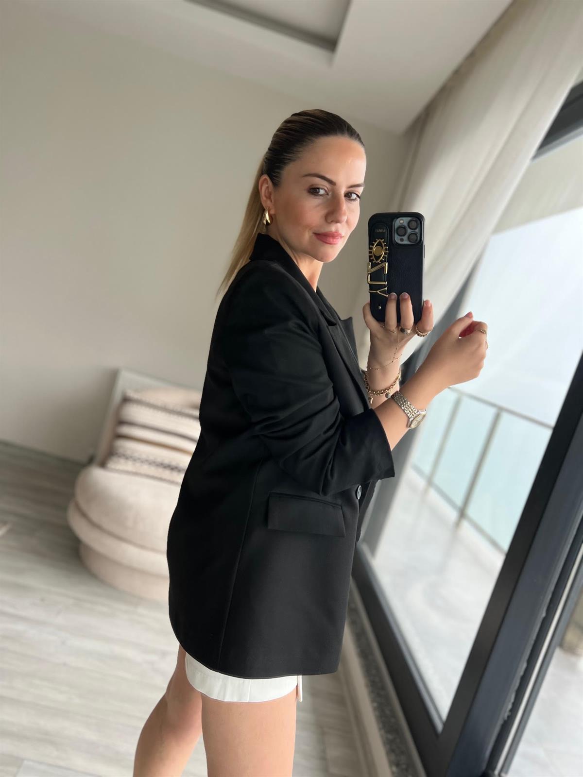 8107 Kruvaze Blazer Ceket SİYAH