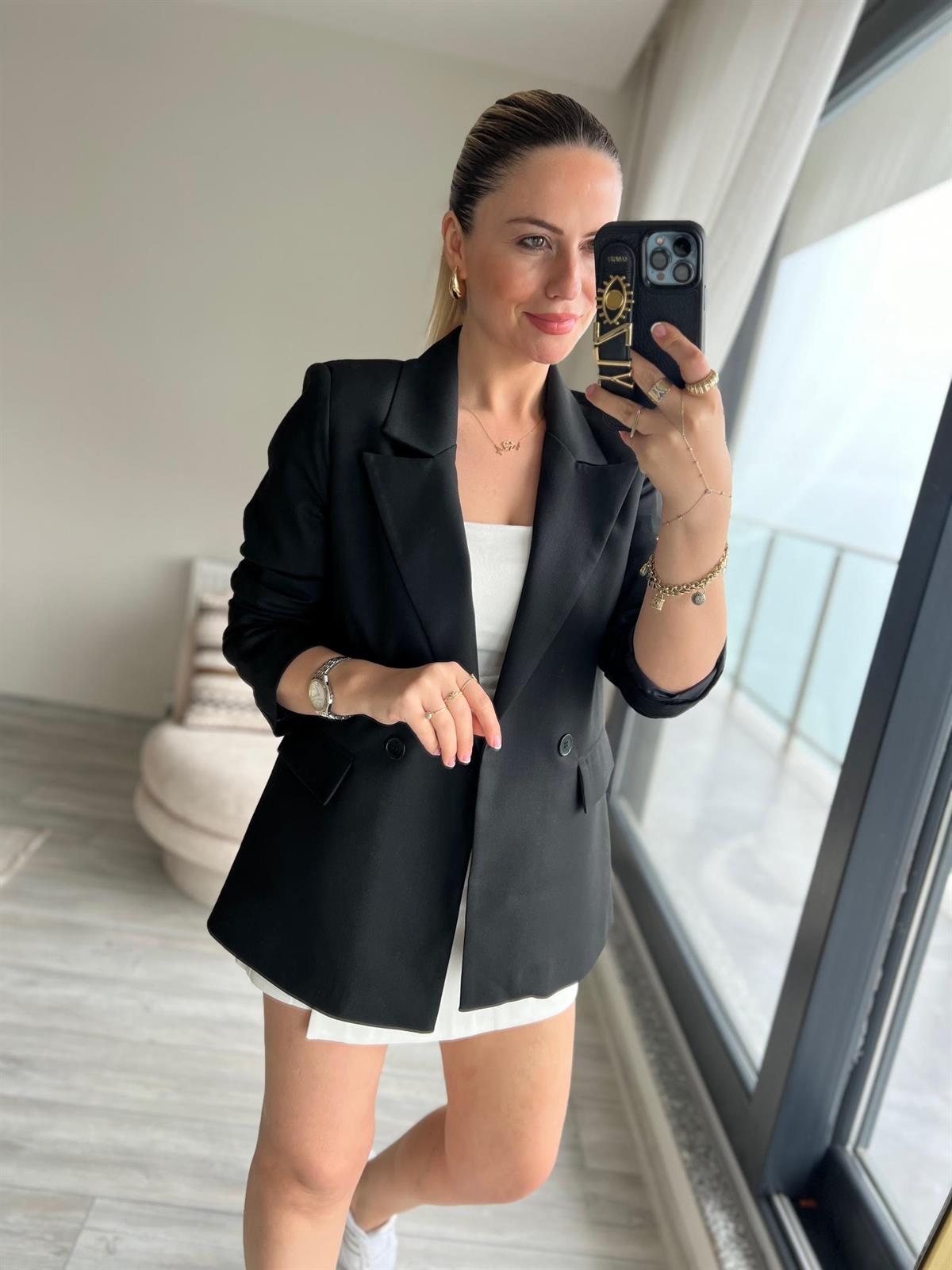 8107 Kruvaze Blazer Ceket SİYAH