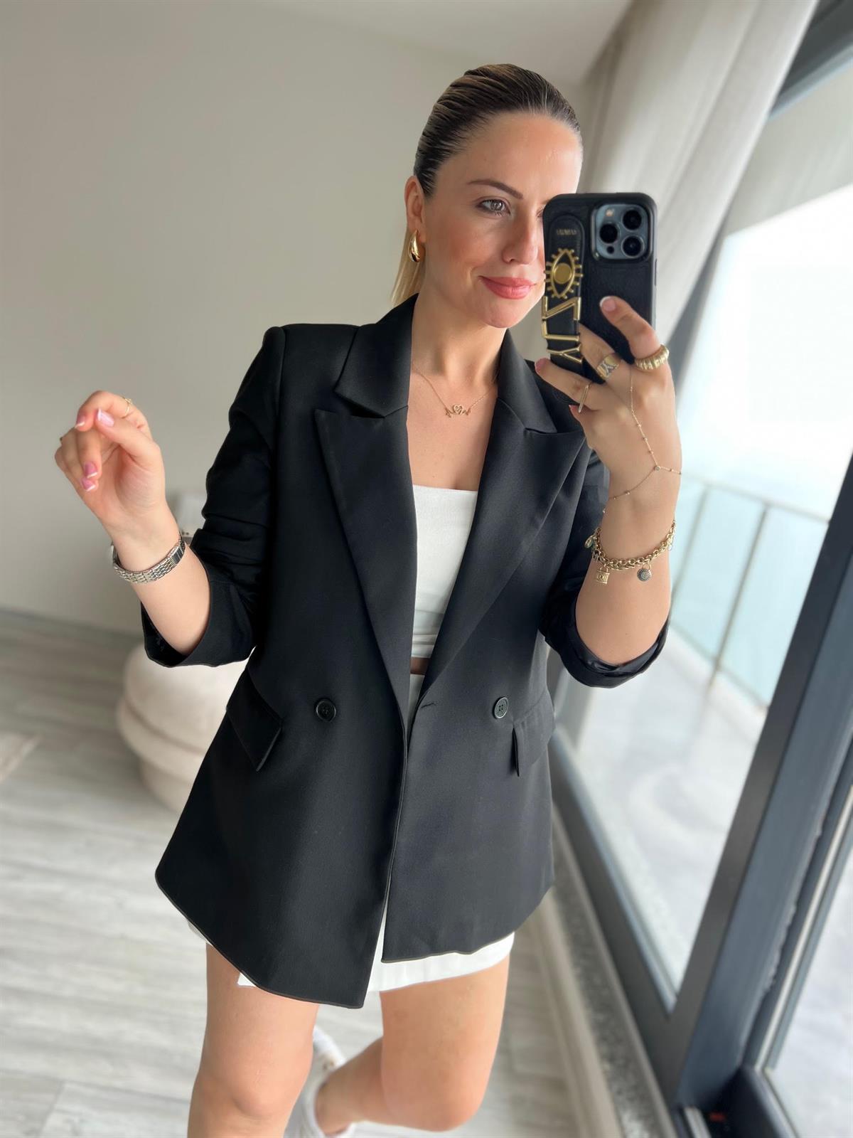 8107 Kruvaze Blazer Ceket SİYAH
