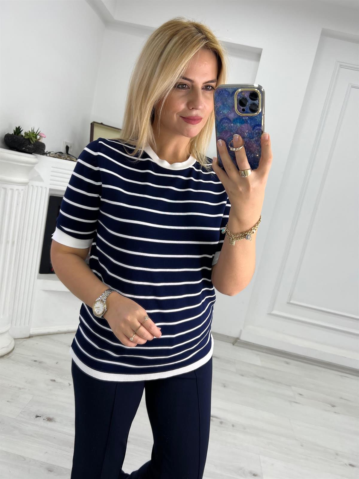 814 Çizgili Triko LACİVERT