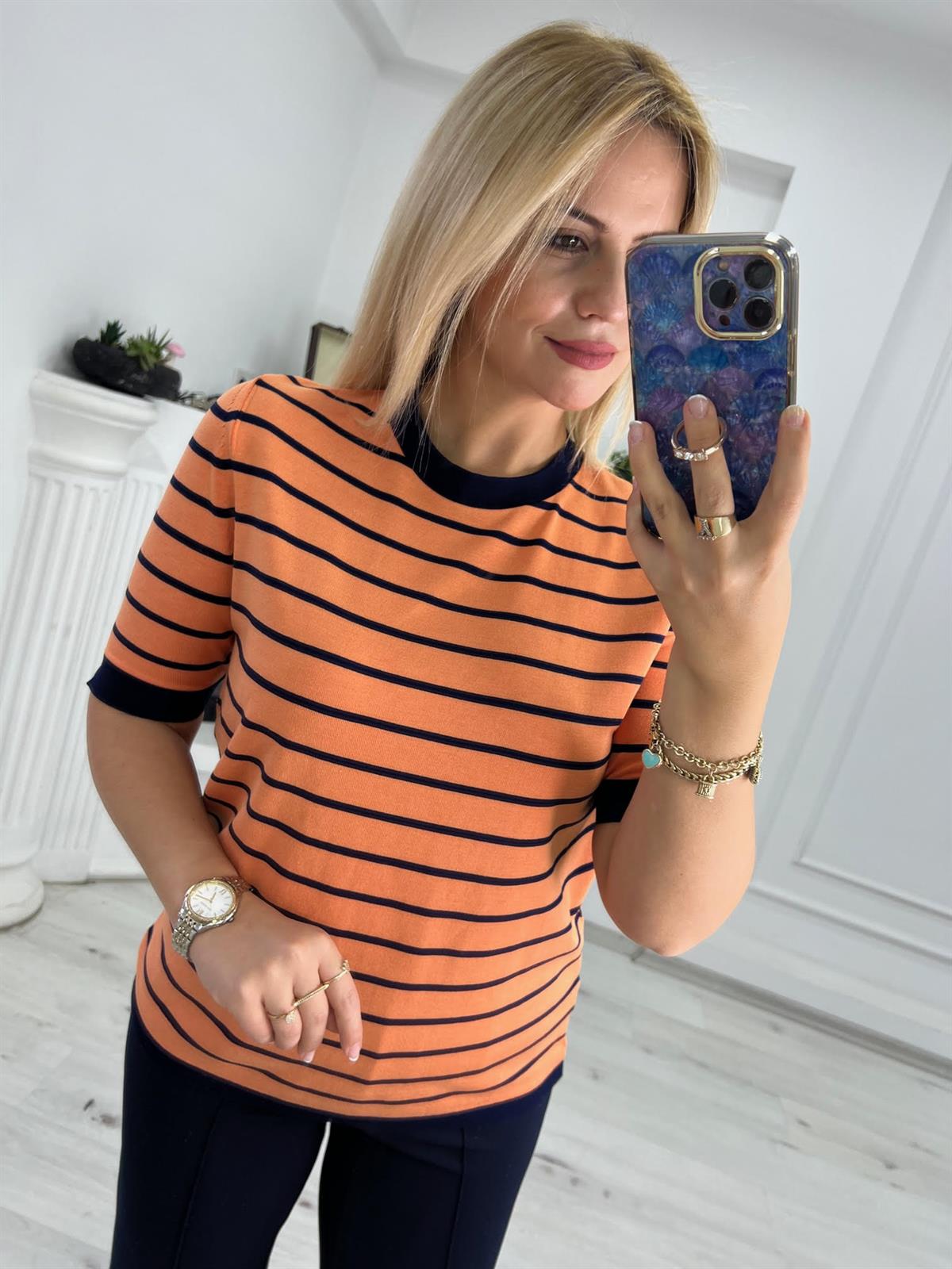 814 Çizgili Triko TURUNCU