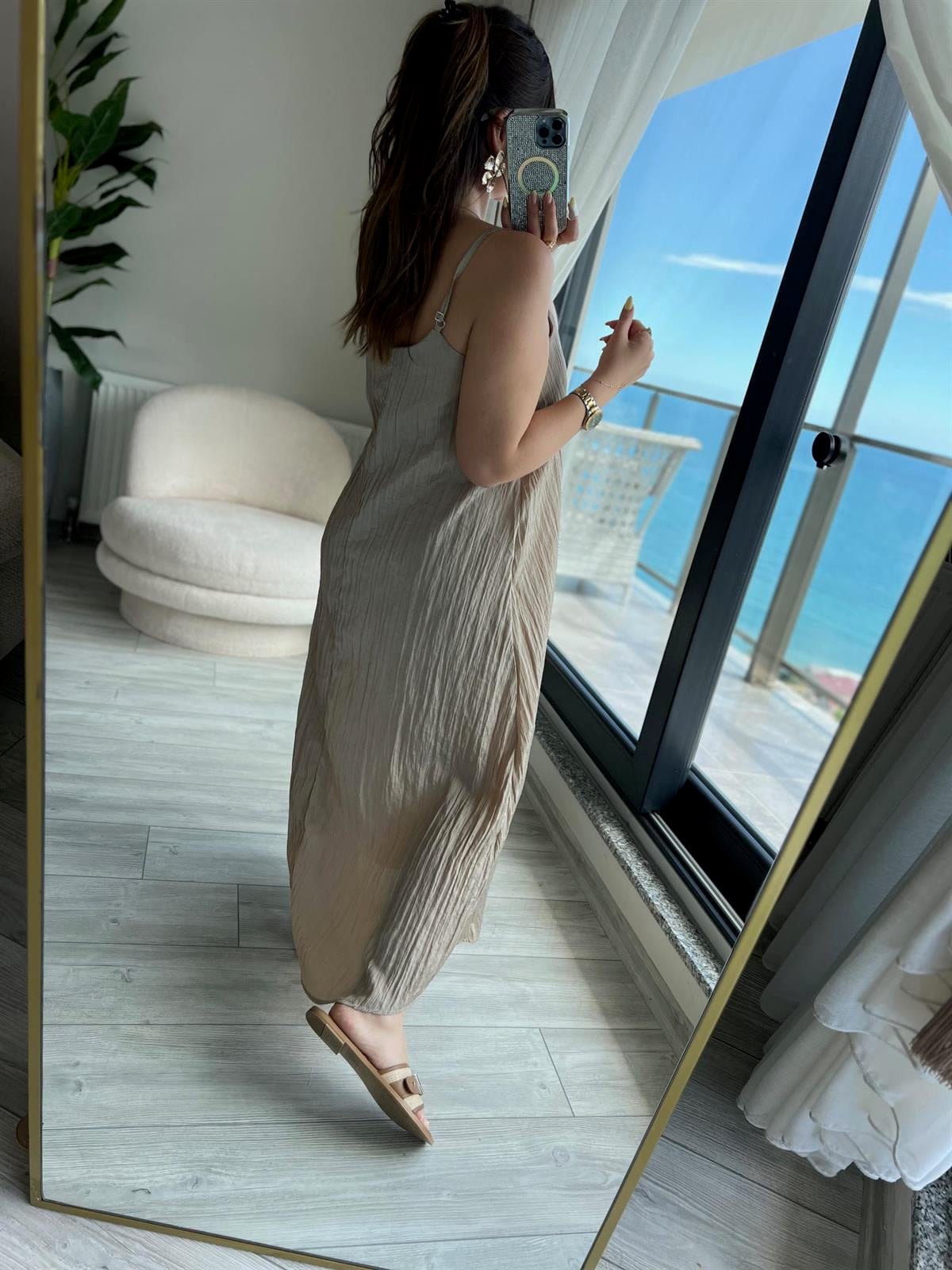 8203 İp Askılı Elbise BEJ