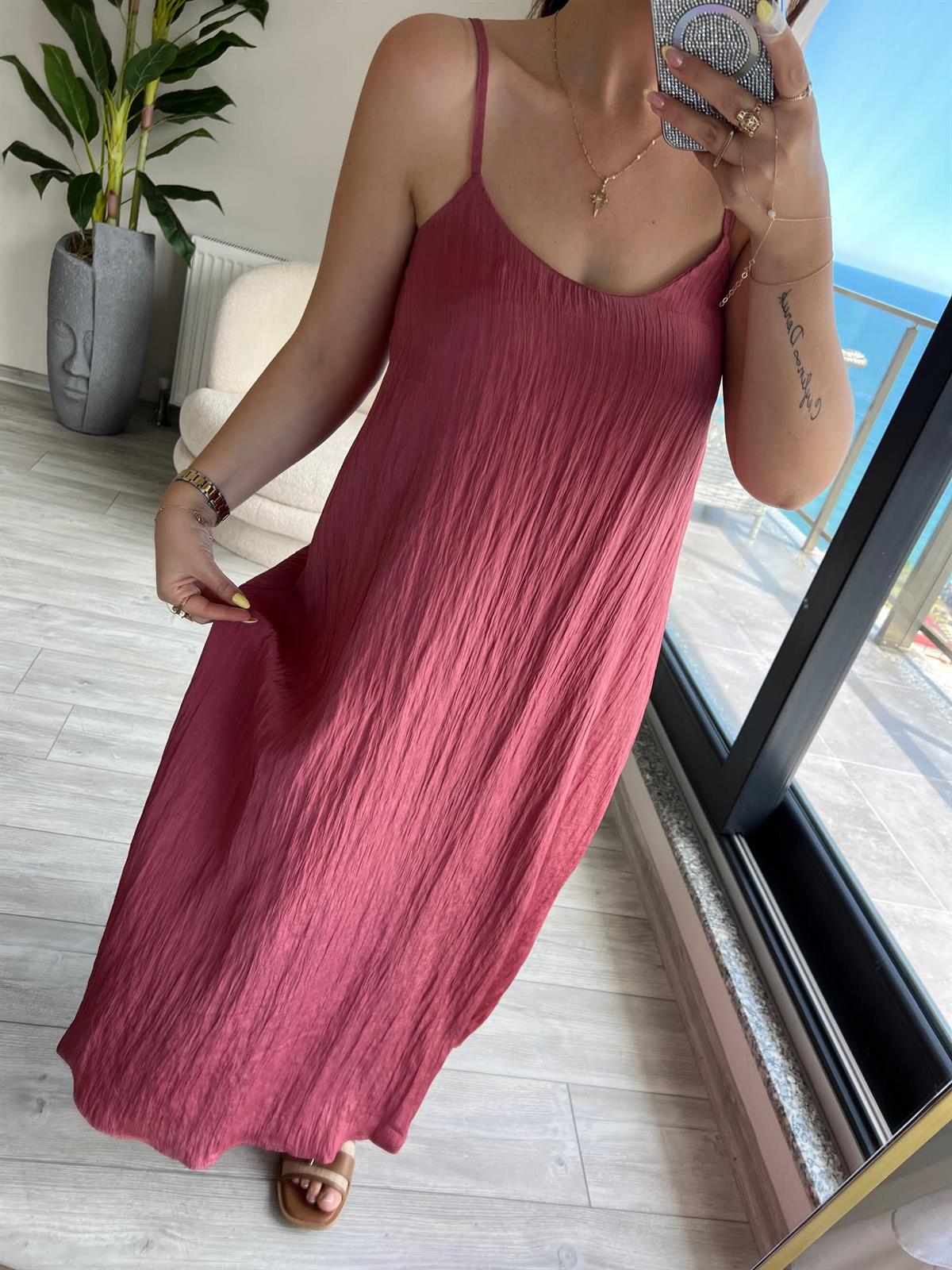 8203 İp Askılı Elbise GÜL KURUSU