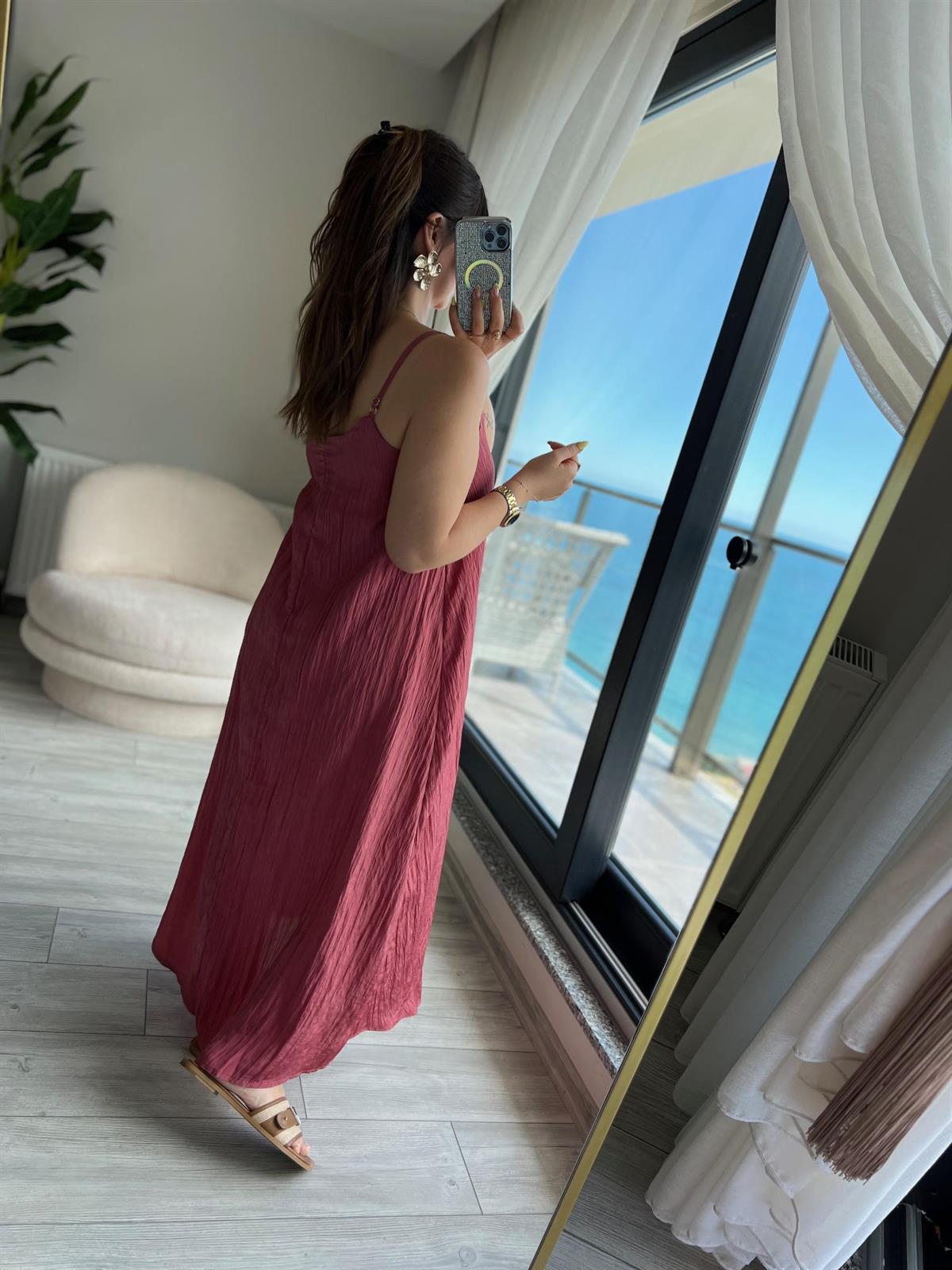 8203 İp Askılı Elbise GÜL KURUSU