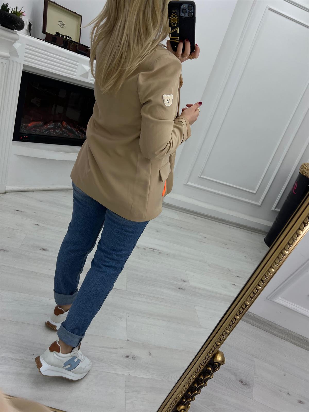 88536 Harf Figür İşlemeli Ceket BEJ