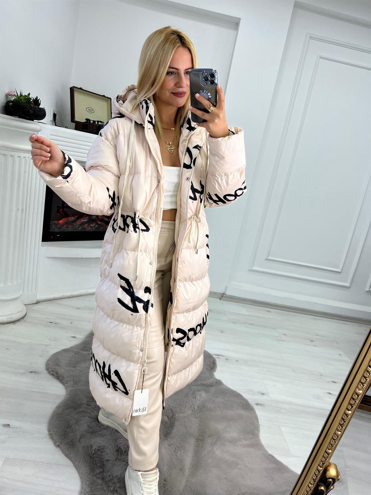 89881 Yazı Detaylı Uzun Mont KREM