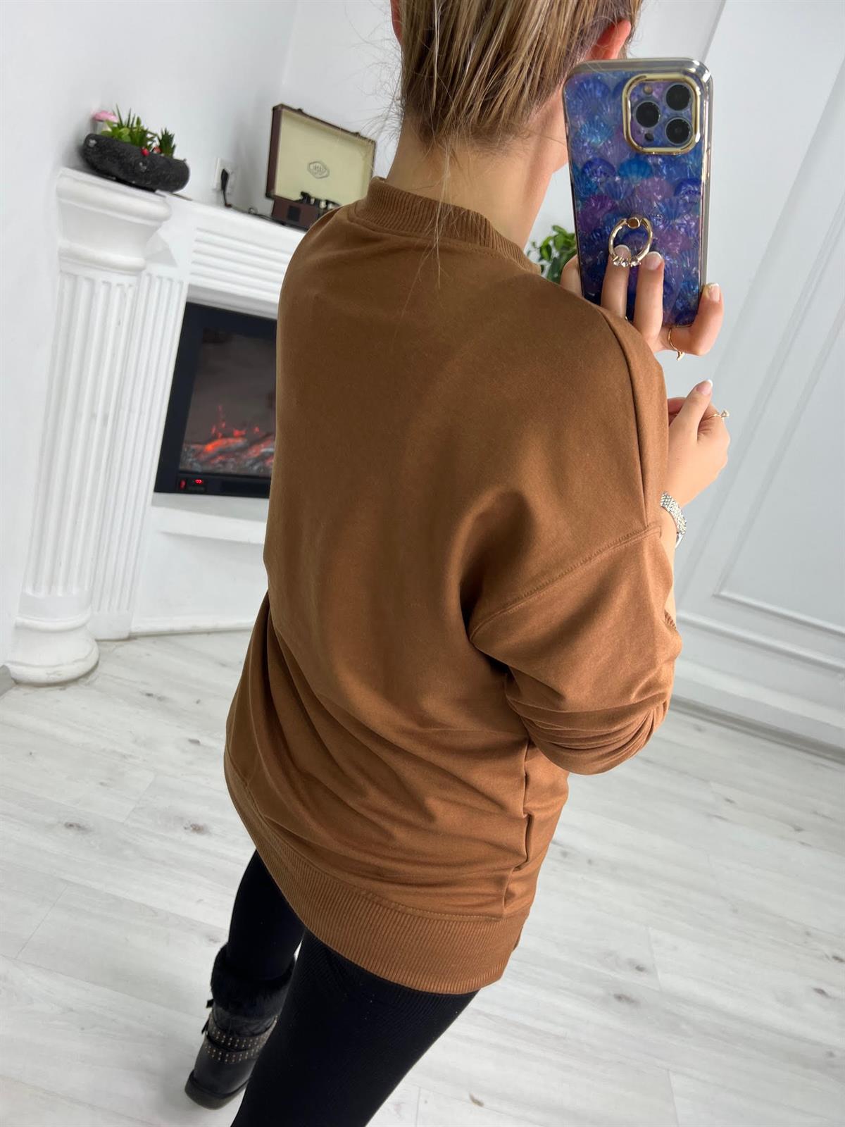9002 Mari Düz Sweat KAHVE
