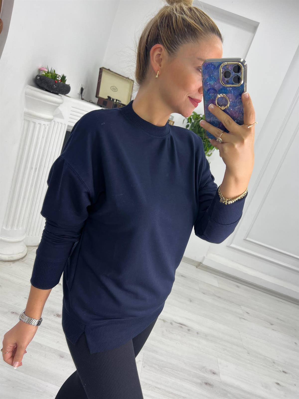 9002 Mari Düz Sweat LACİVERT
