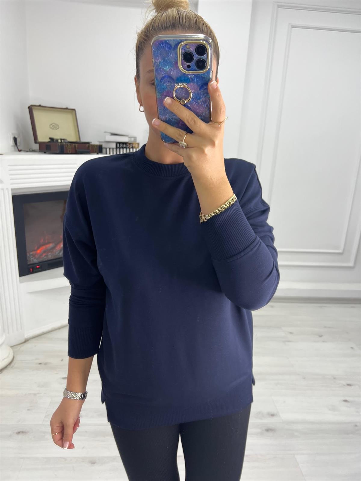 9002 Mari Düz Sweat LACİVERT