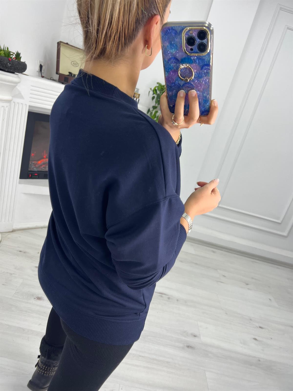 9002 Mari Düz Sweat LACİVERT