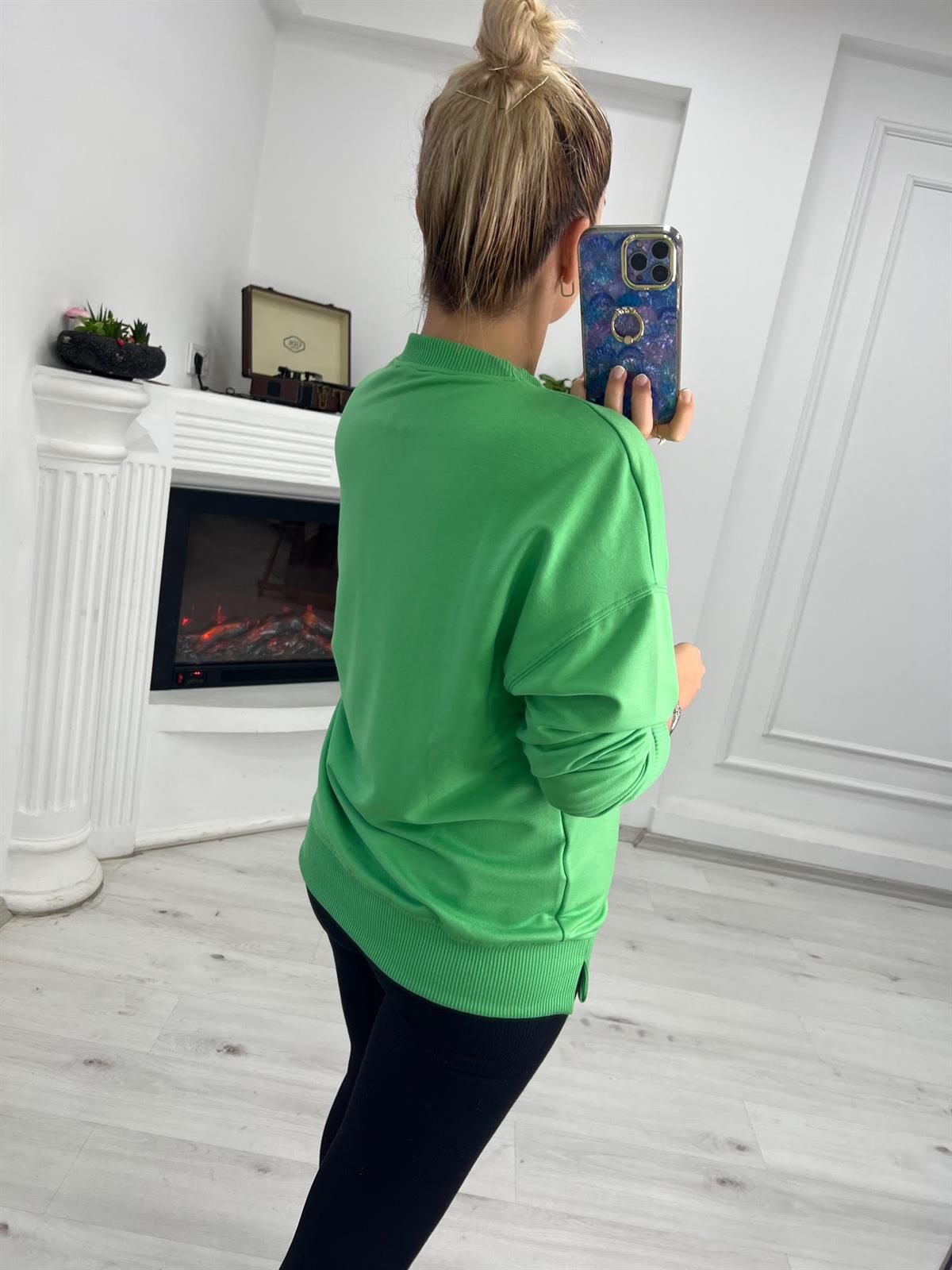 9002 Mari Düz Sweat YEŞİL