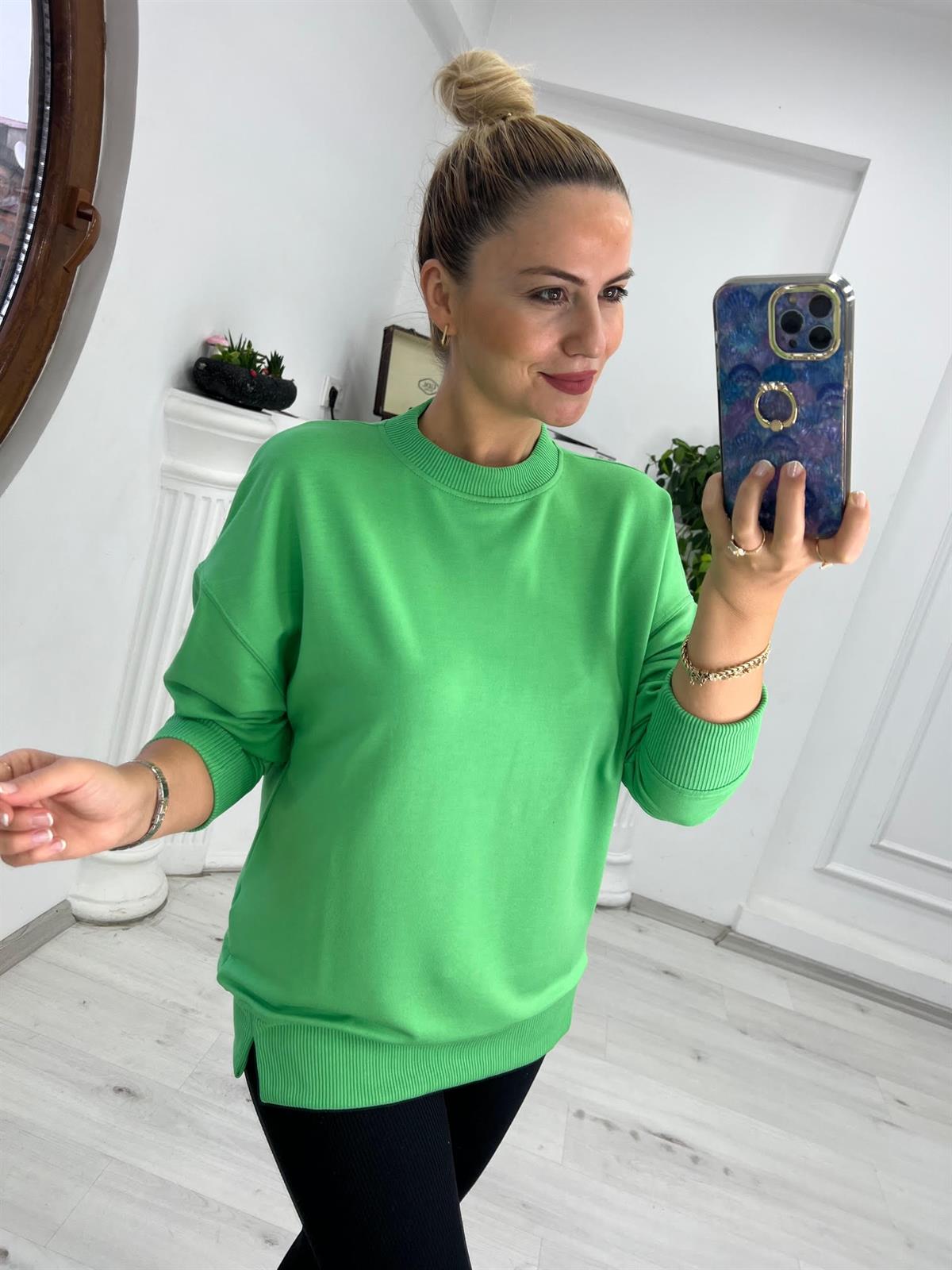 9002 Mari Düz Sweat YEŞİL