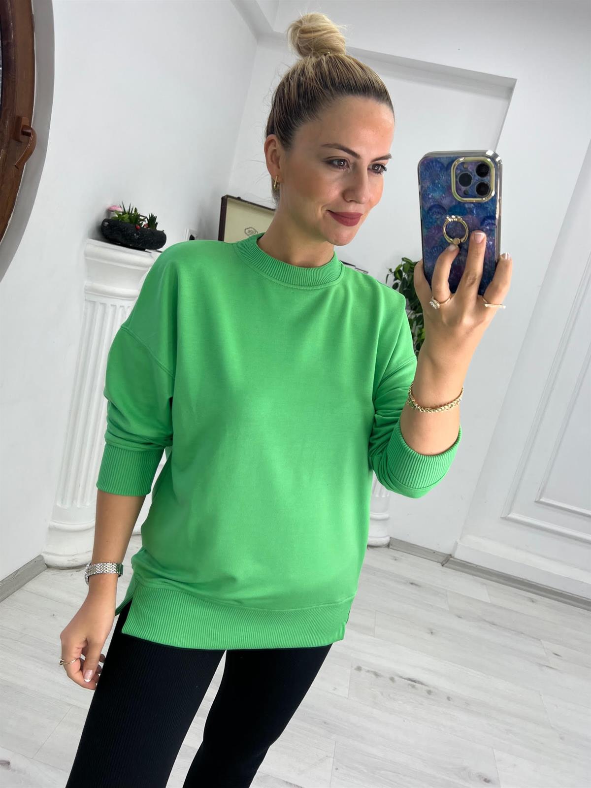 9002 Mari Düz Sweat YEŞİL