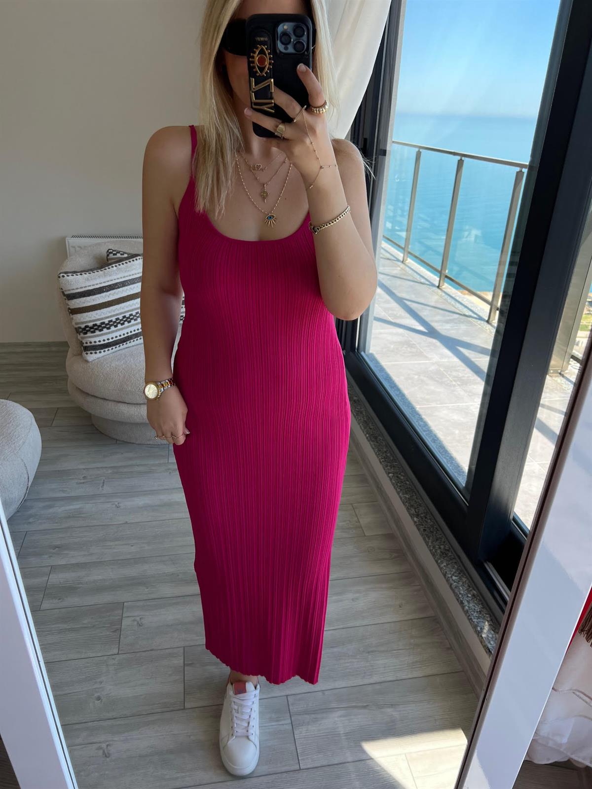 90139 Askılı Elbise FUŞYA