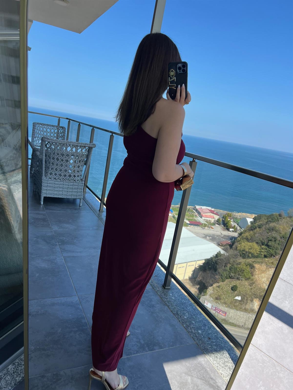 9030 Tek Omuz Sandy Elbise BORDO
