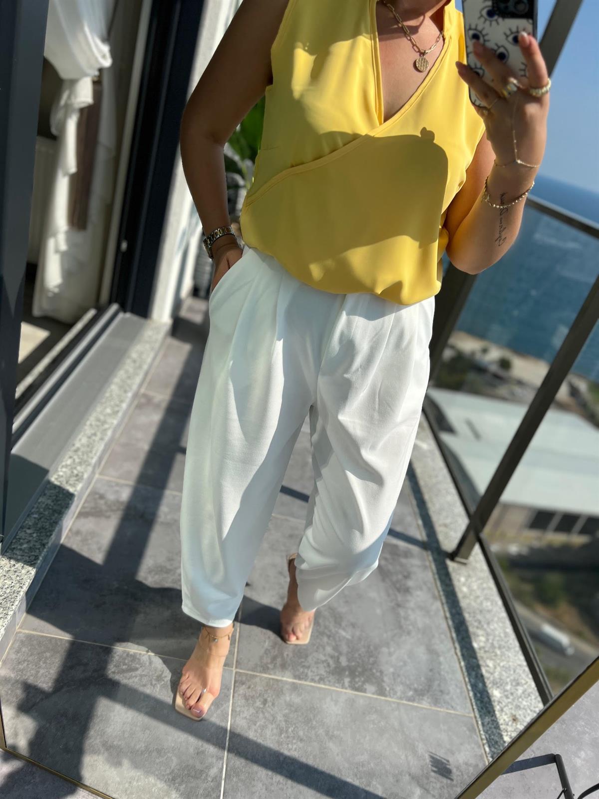9108 Düğmeli Alaaddin Pantolon BEYAZ