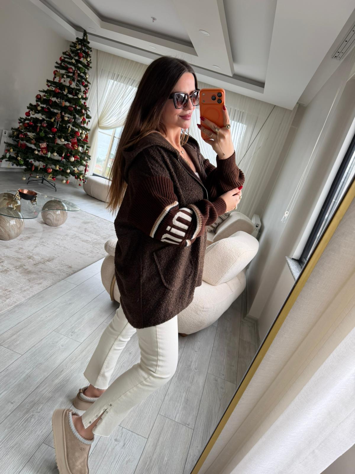 9177 Kolları Triko Deyat Ceket Hırka KAHVE