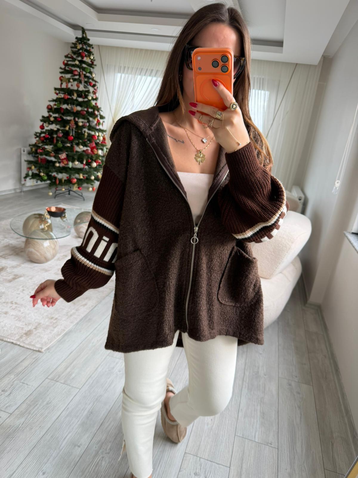 9177 Kolları Triko Deyat Ceket Hırka KAHVE