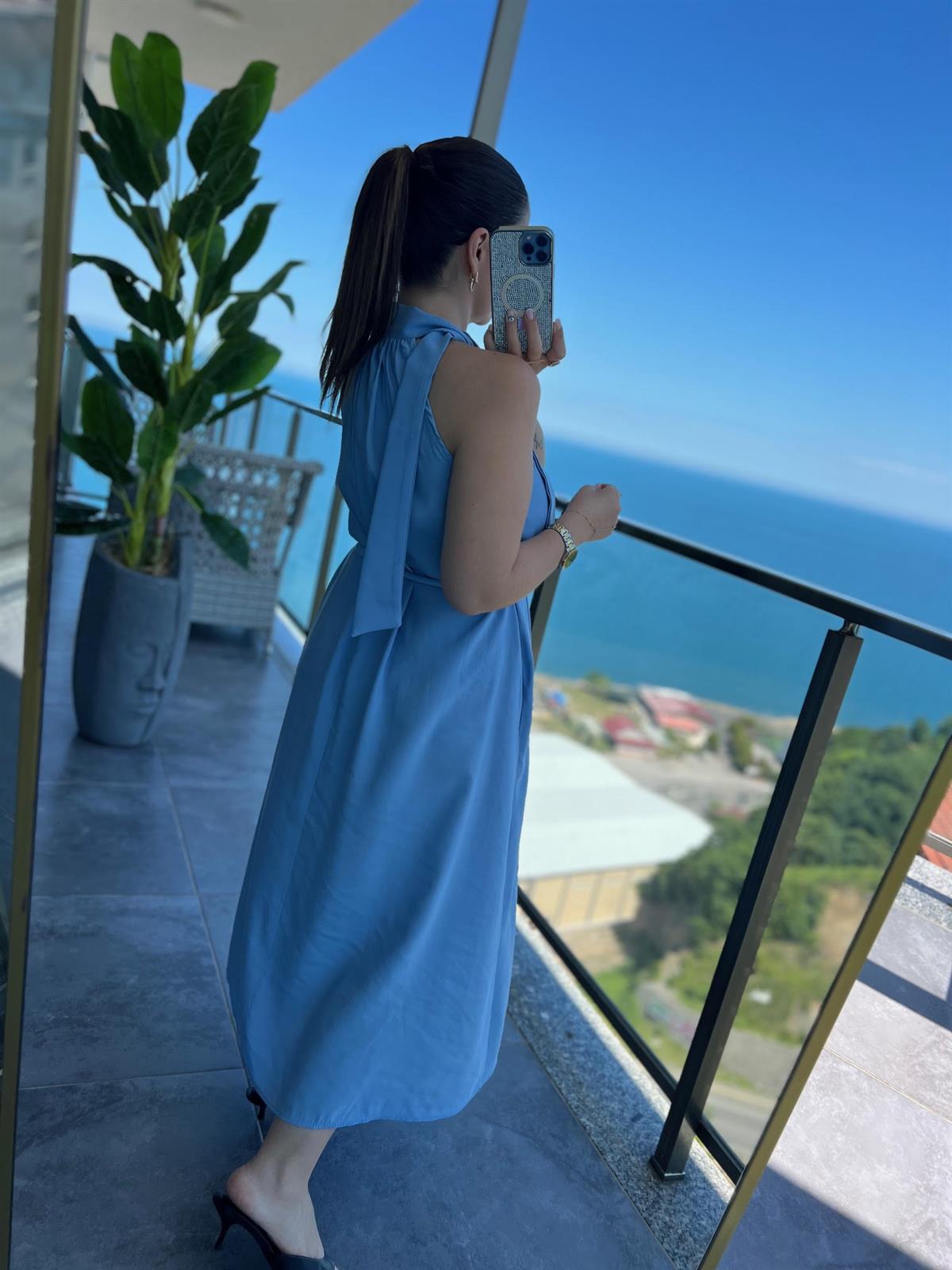 92 Poplin Elbise BEBE MAVİ