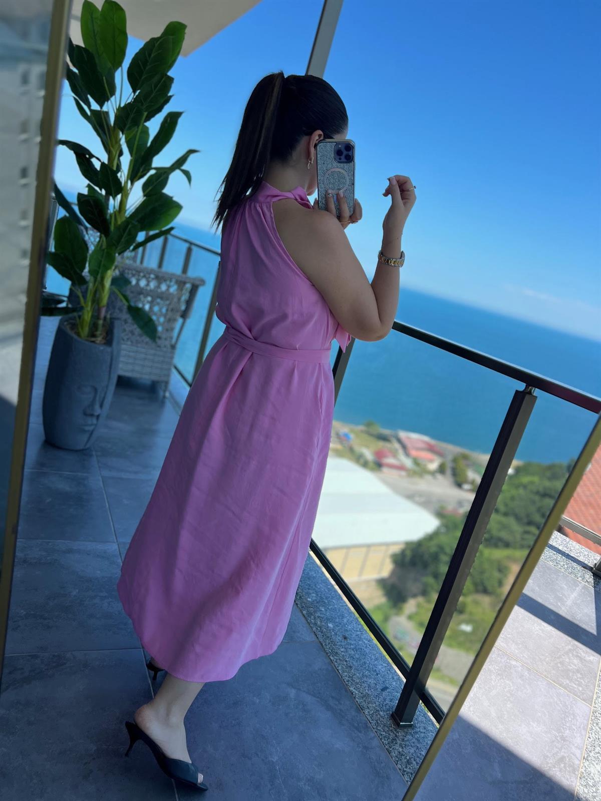 92 Poplin Elbise PEMBE