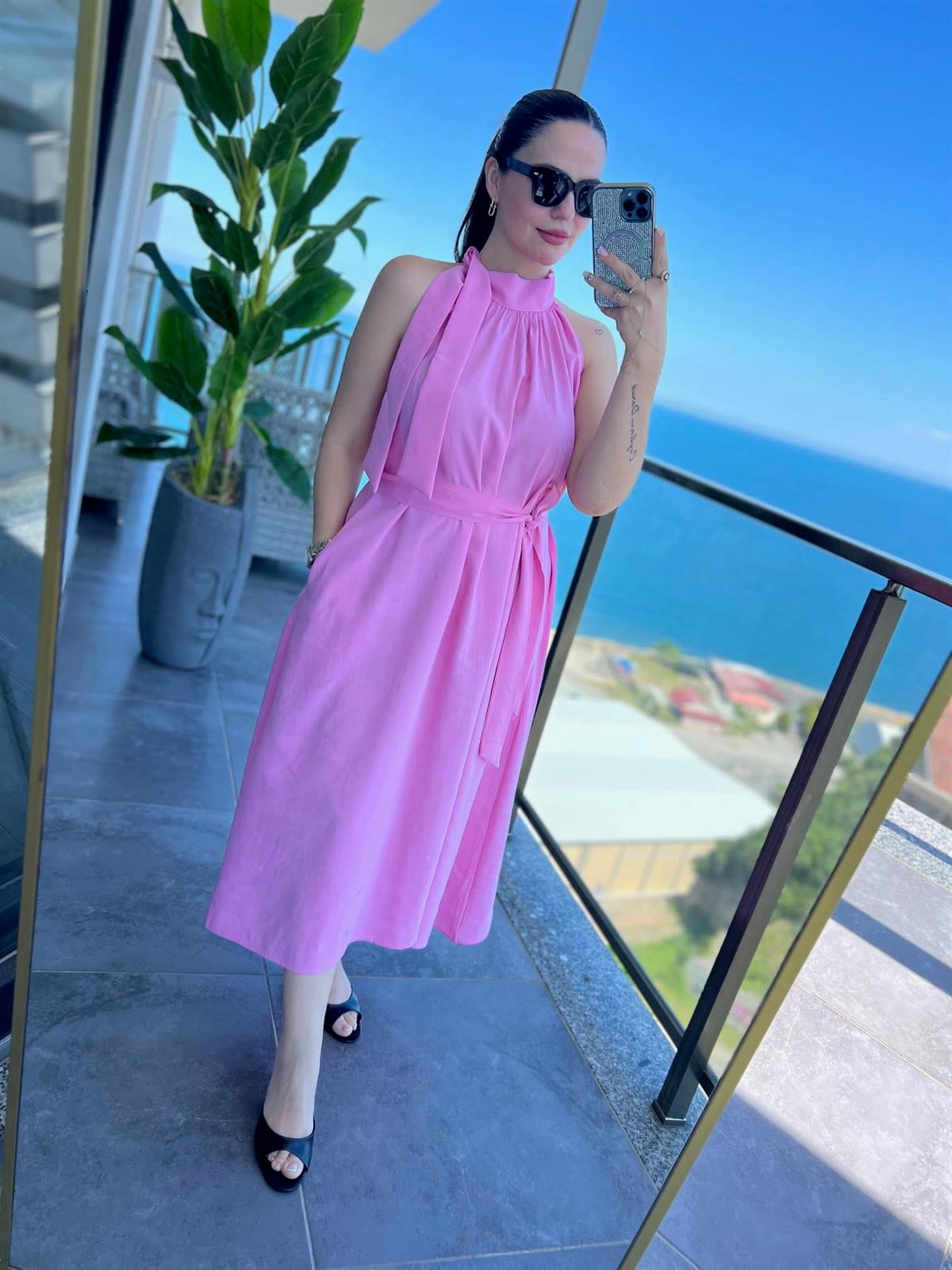 92 Poplin Elbise PEMBE