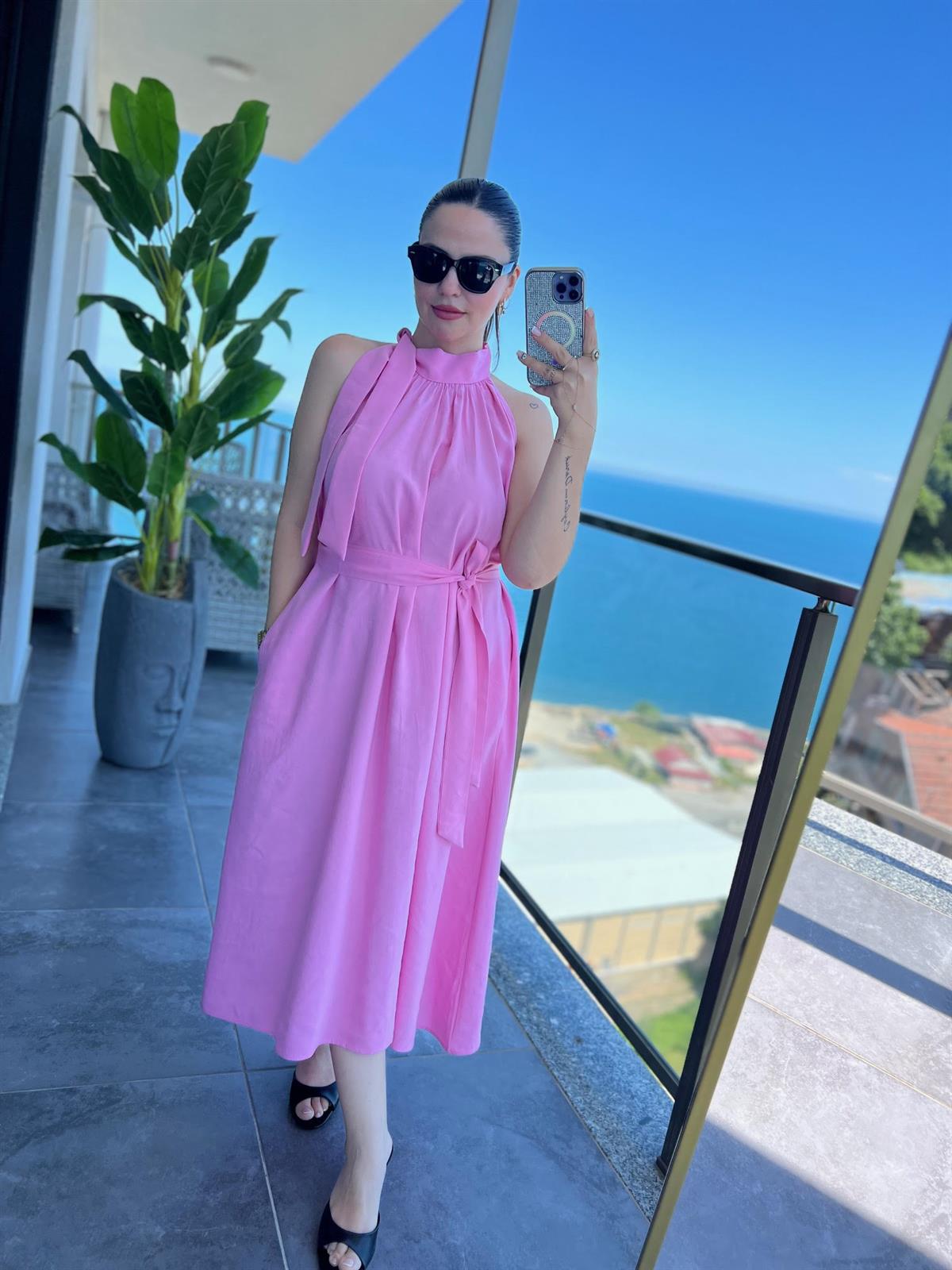 92 Poplin Elbise PEMBE
