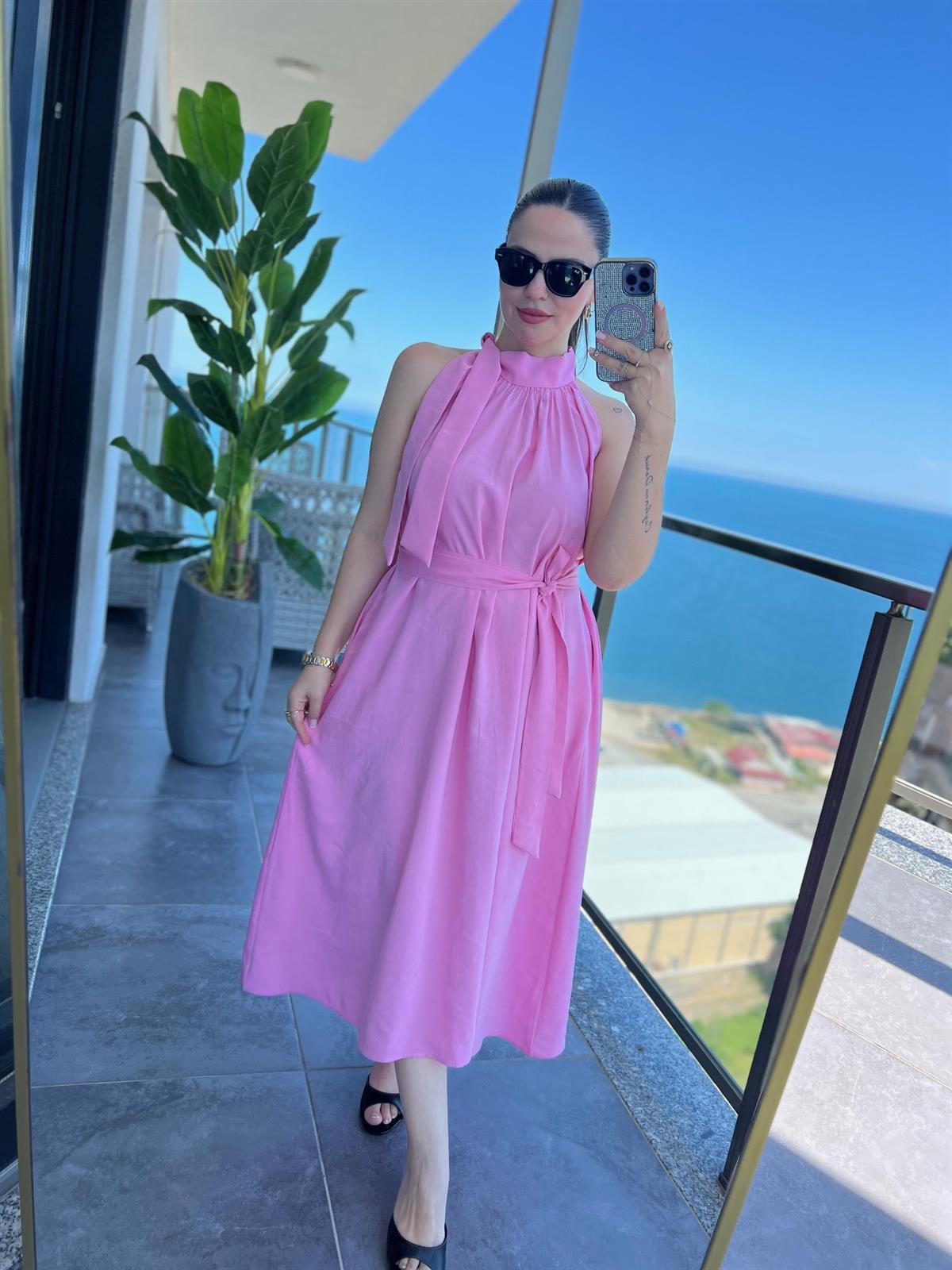 92 Poplin Elbise PEMBE