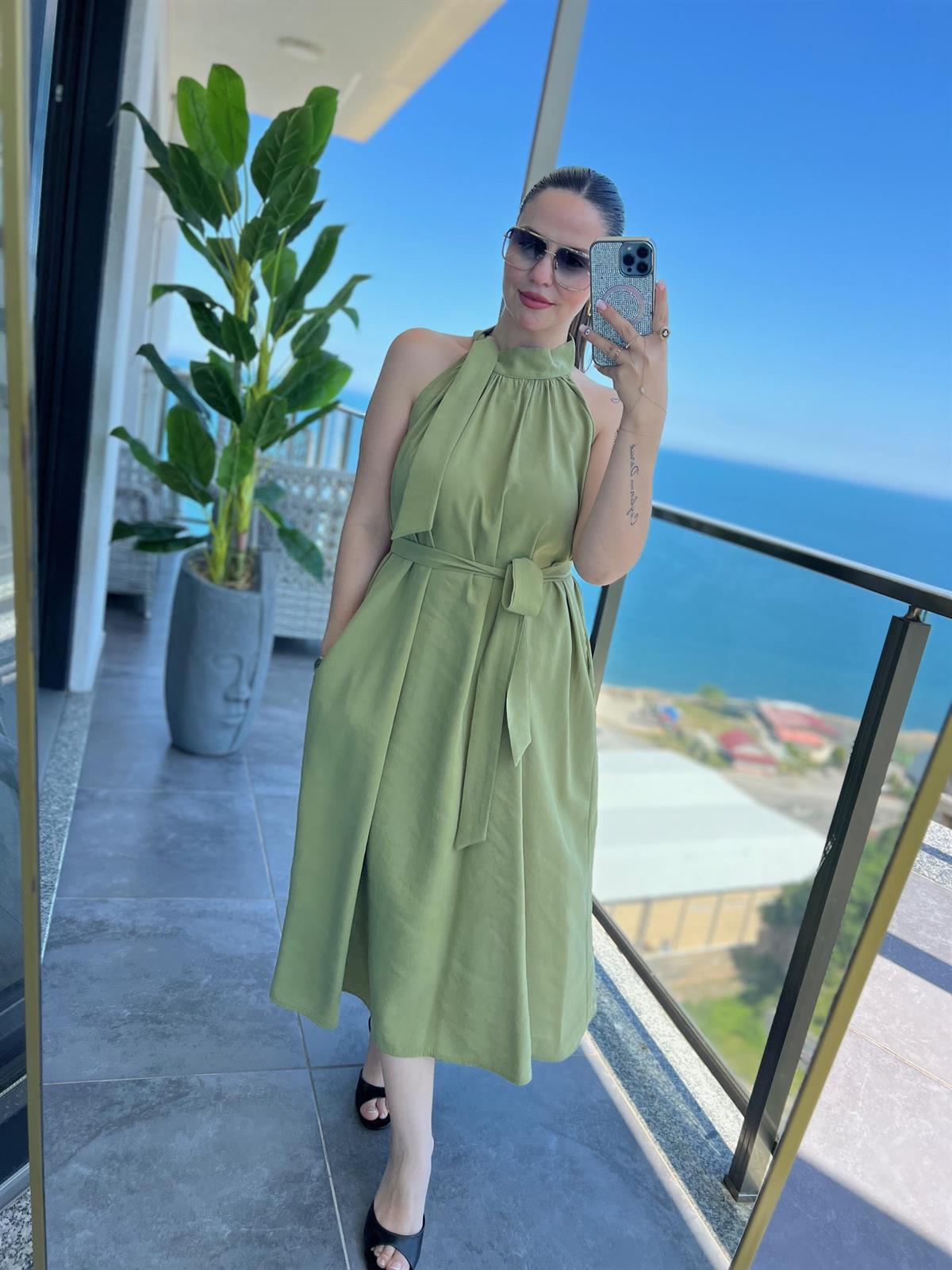 92 Poplin Elbise YEŞİL