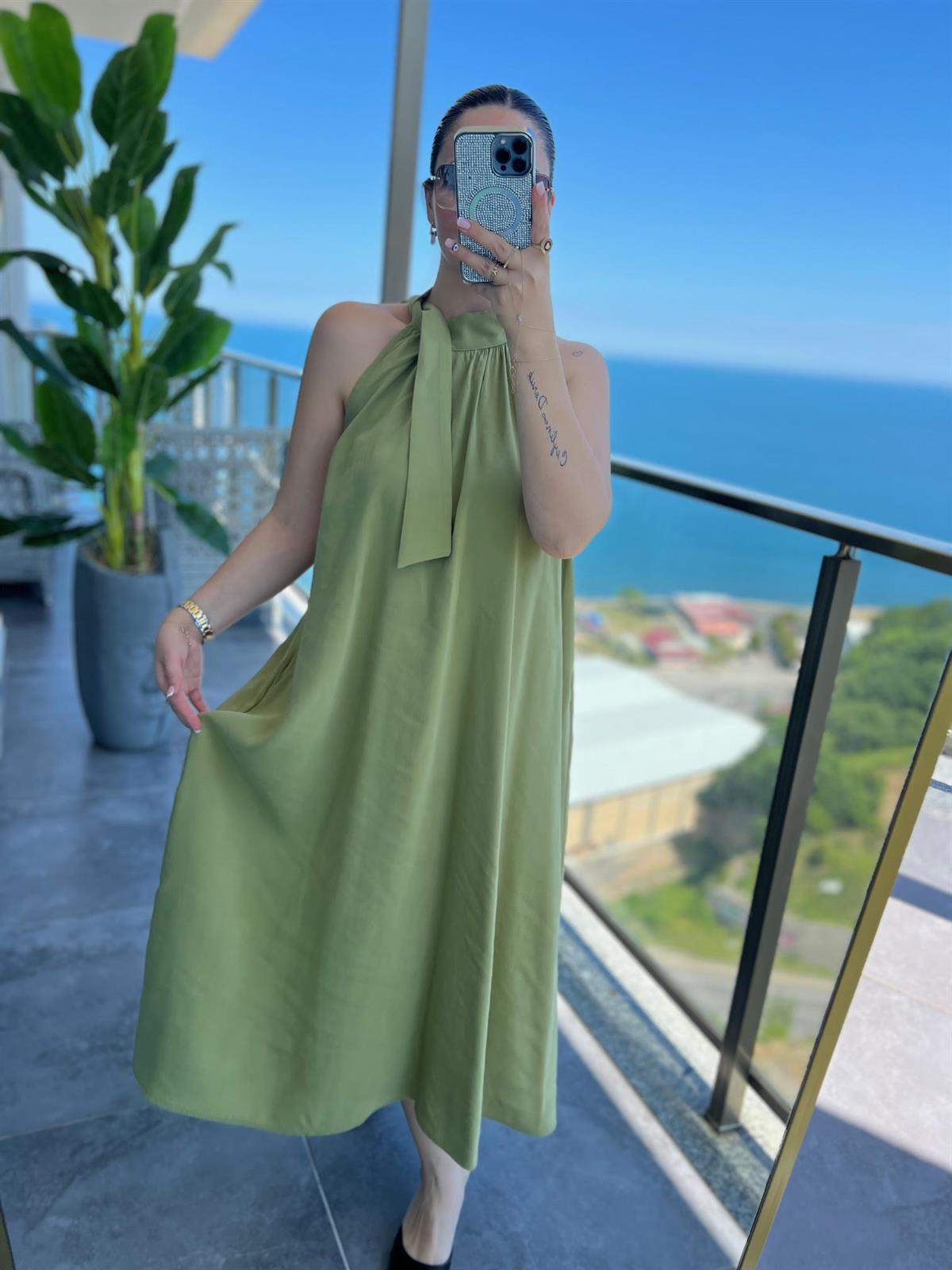 92 Poplin Elbise YEŞİL