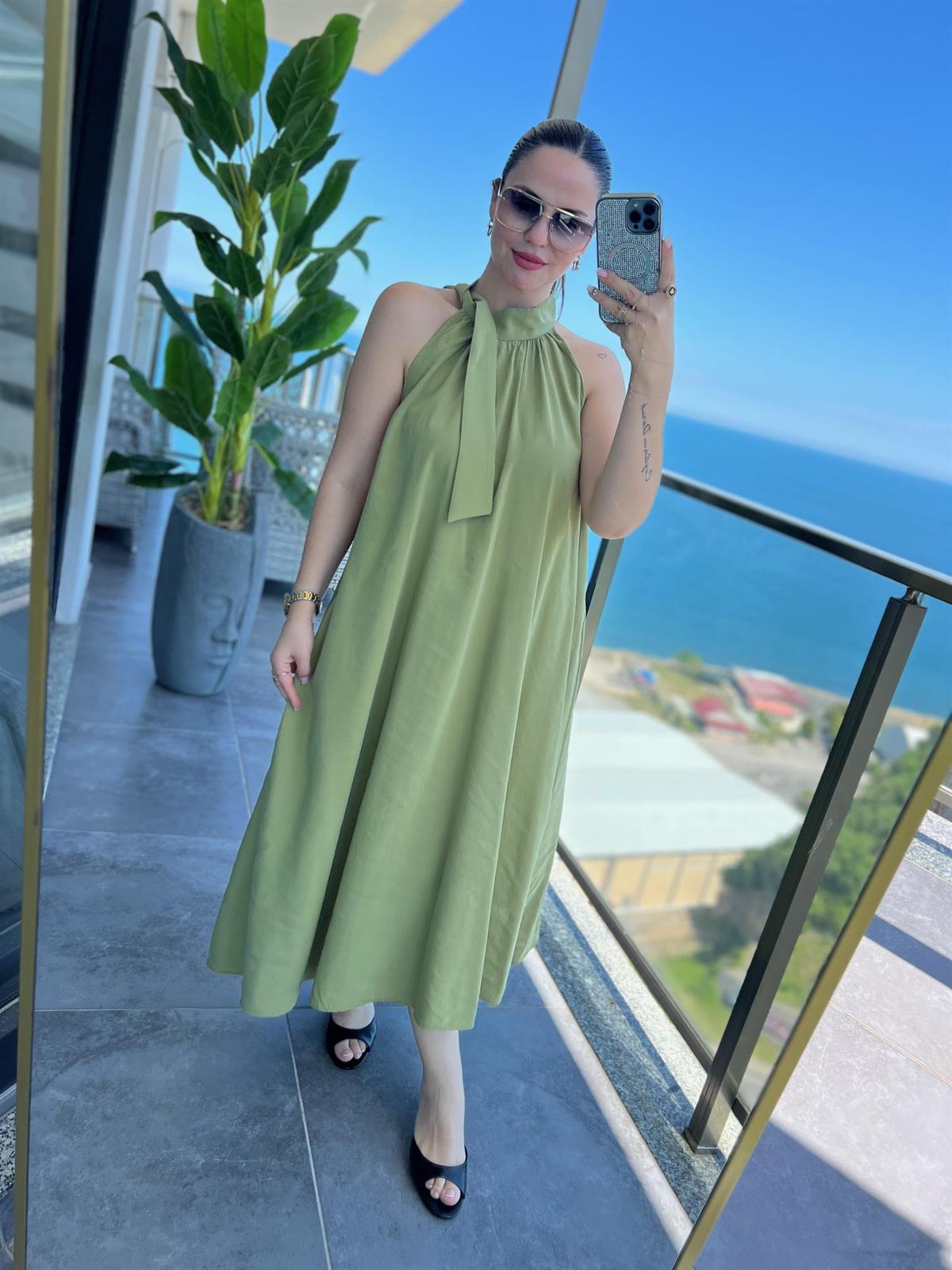 92 Poplin Elbise YEŞİL