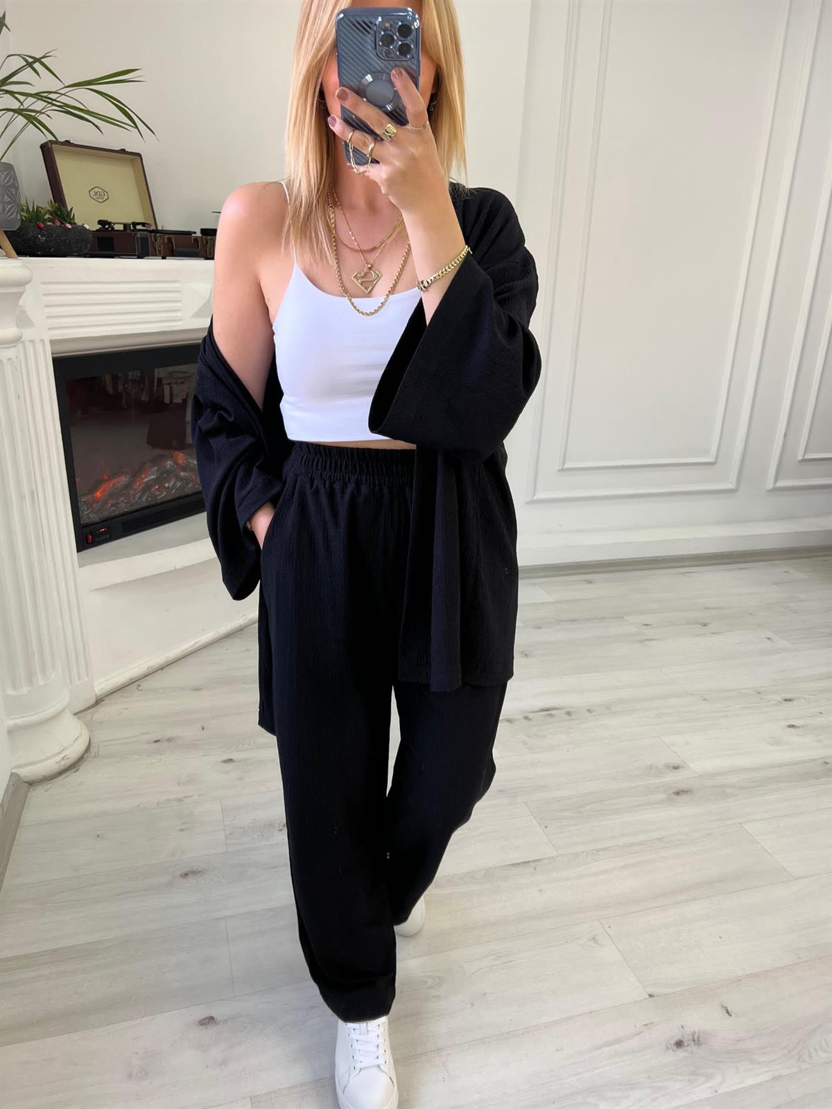 9210 Kimono Pantolonlu Takım SİYAH
