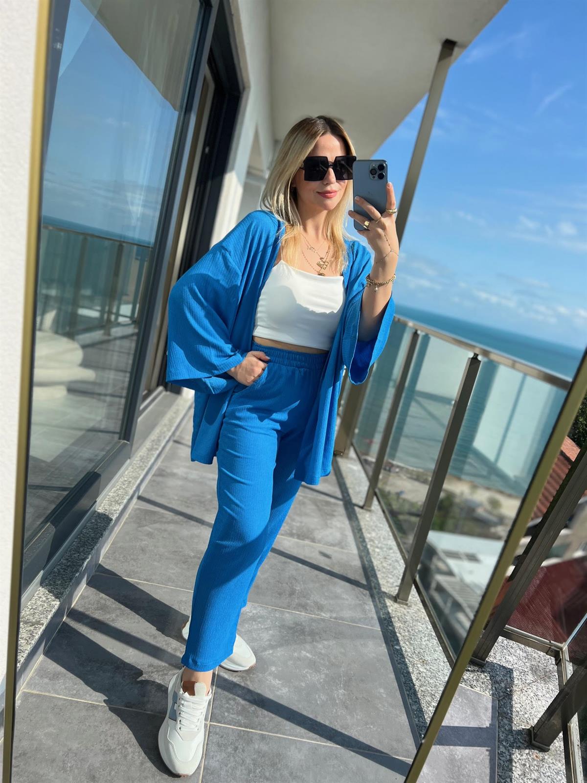 9210 Kimono Pantolonlu Takım TURKUAZ