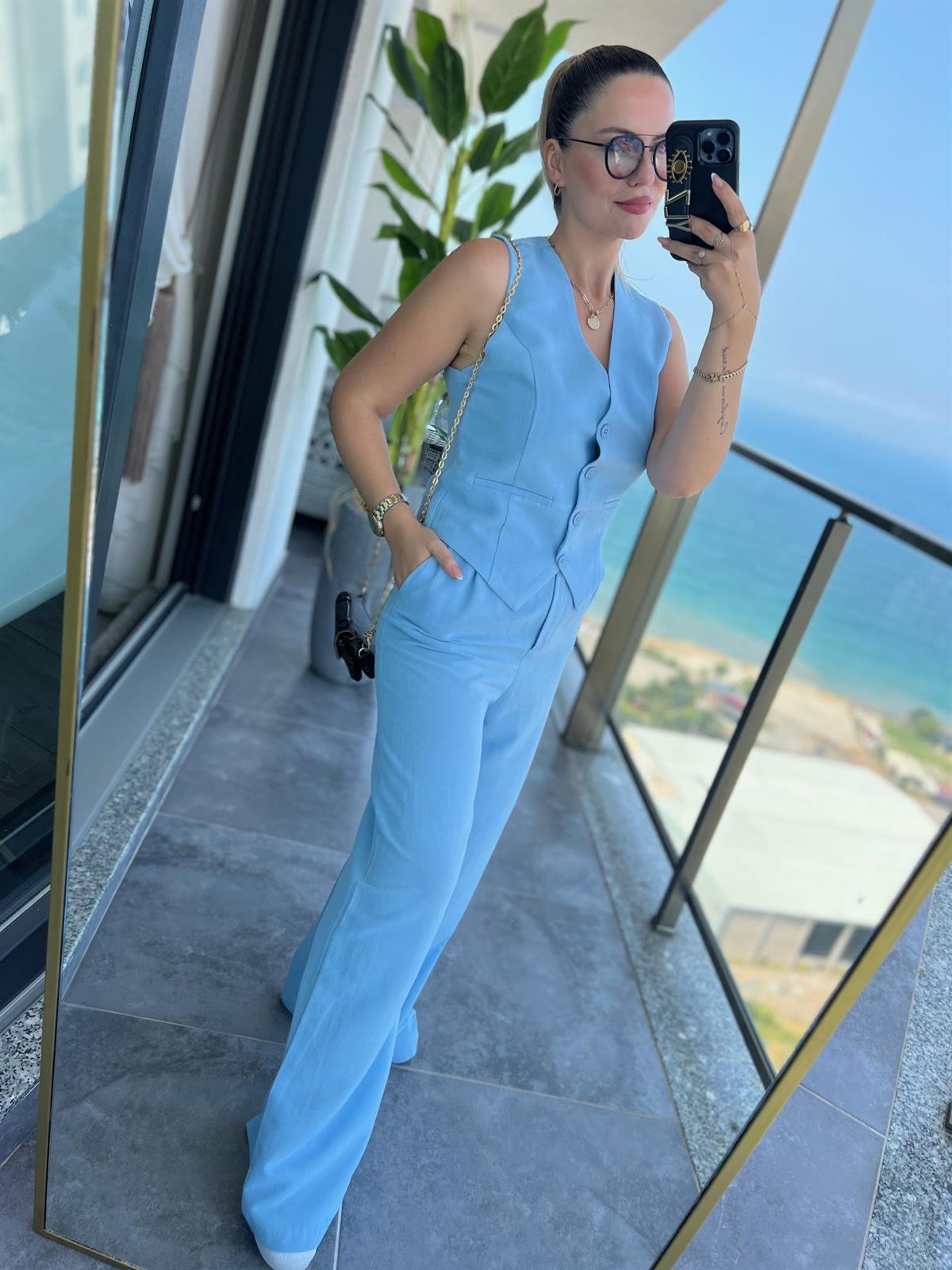 9257 Tenri Yelek Pantalon Takım BEBE MAVİ