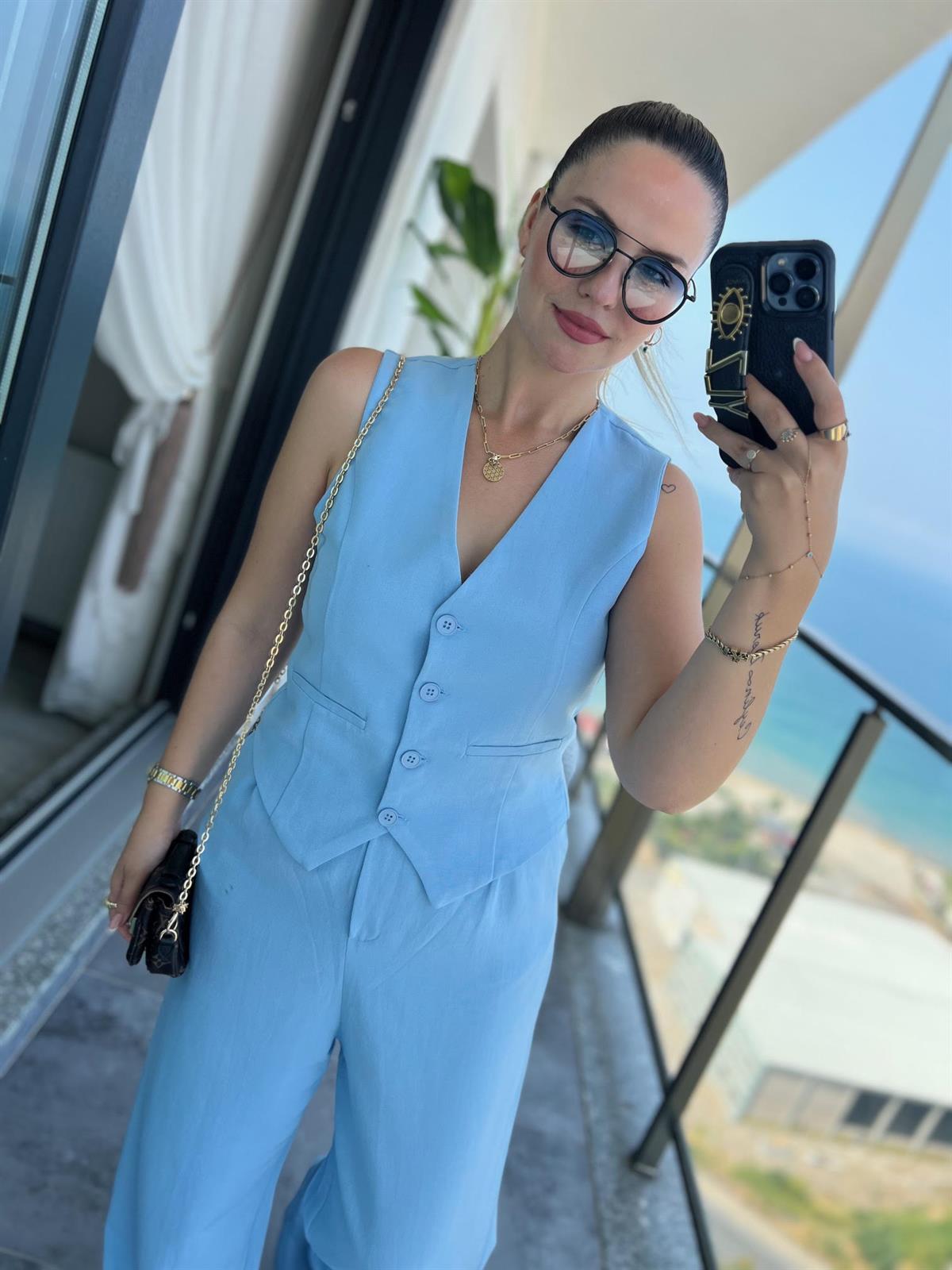 9257 Tenri Yelek Pantalon Takım BEBE MAVİ