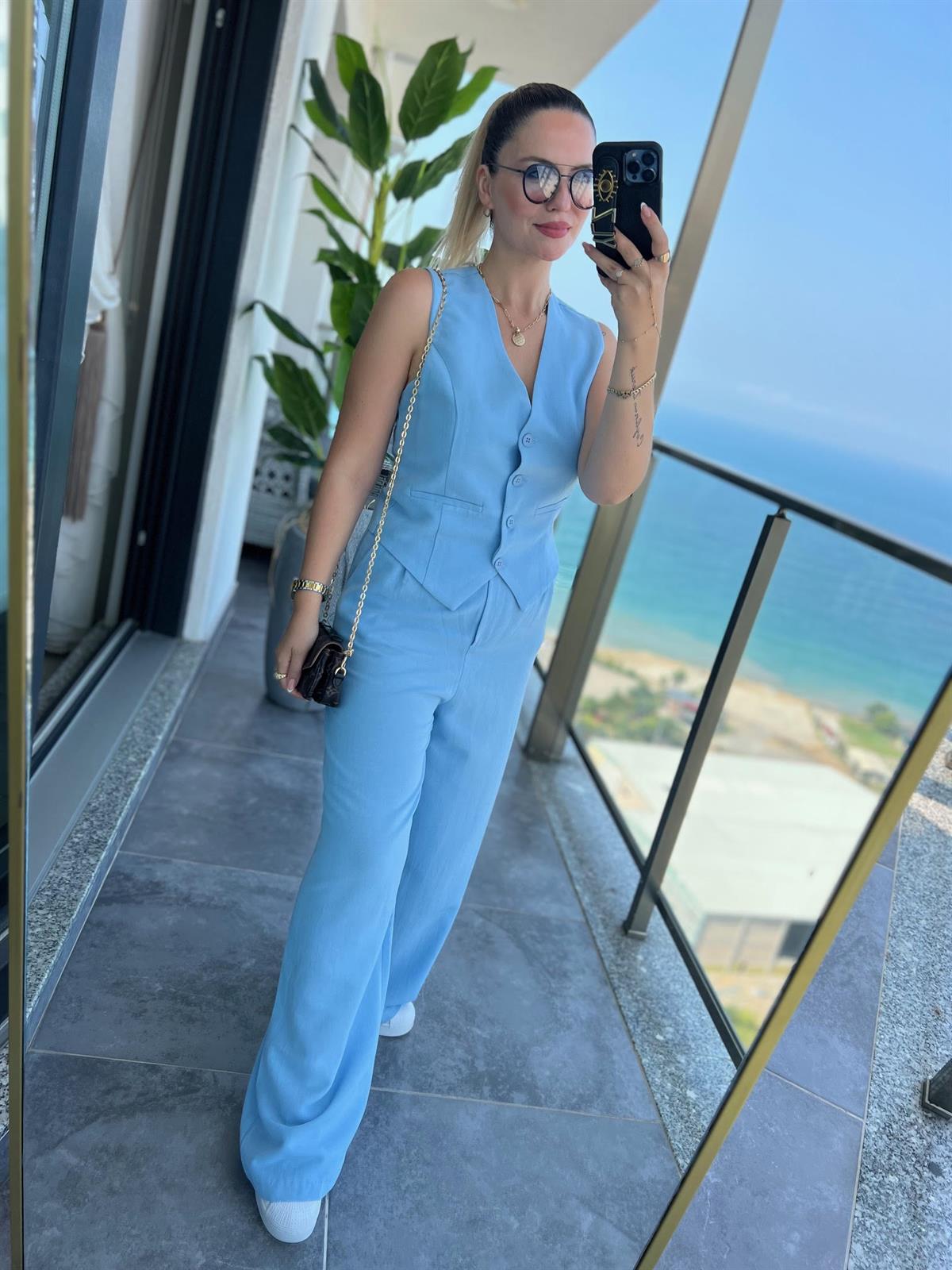 9257 Tenri Yelek Pantalon Takım BEBE MAVİ