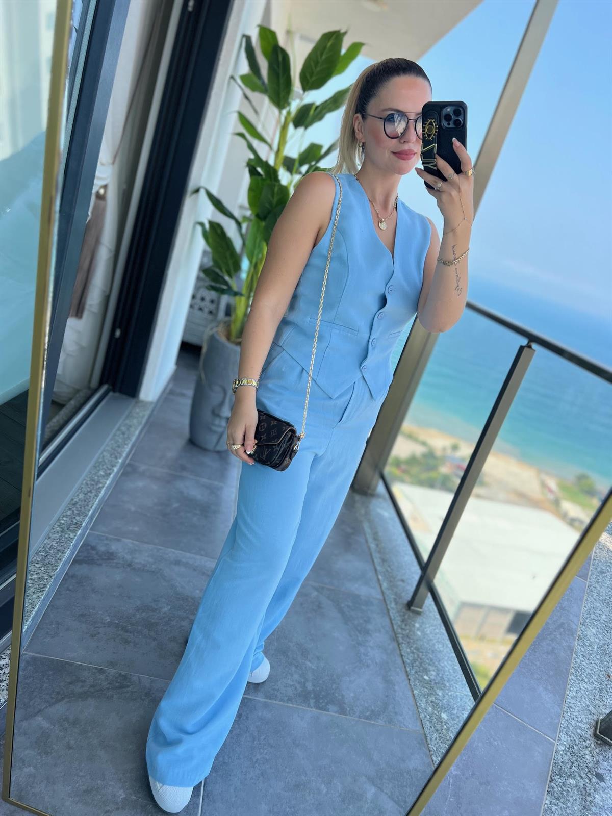 9257 Tenri Yelek Pantalon Takım BEBE MAVİ