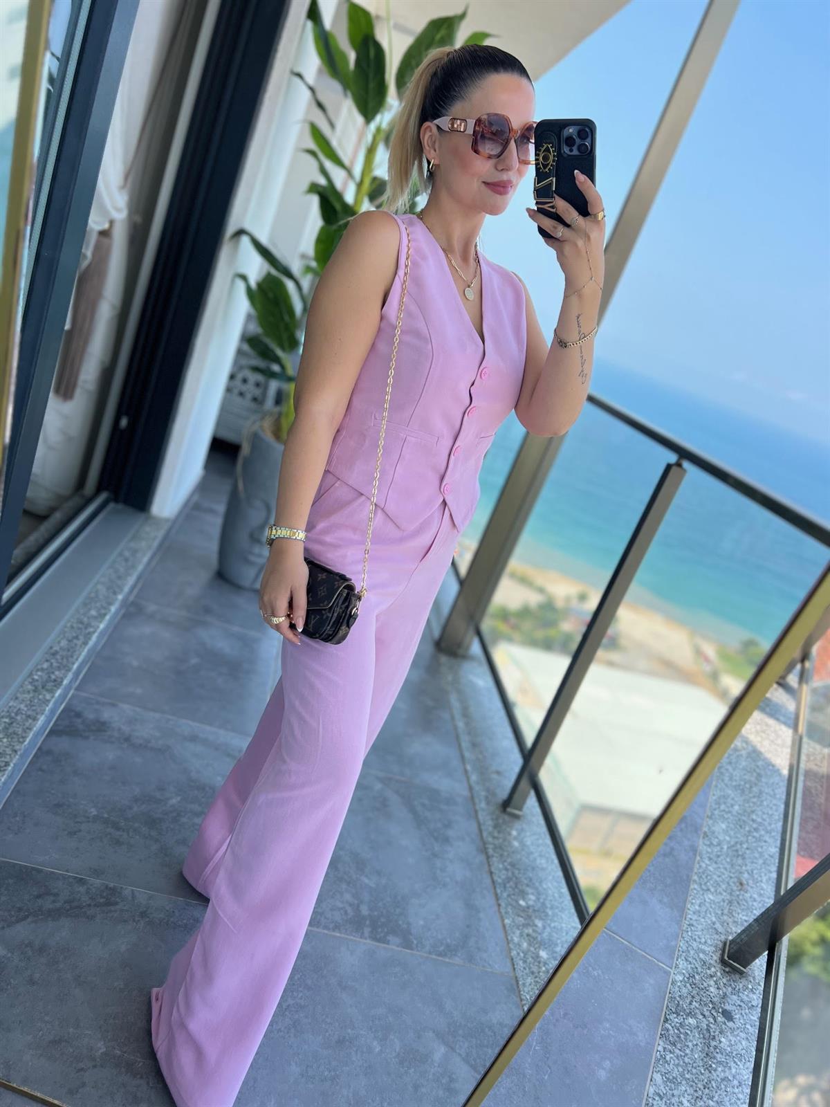 9257 Tenri Yelek Pantalon Takım PUDRA