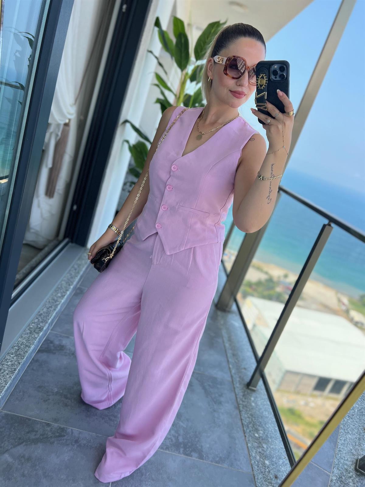 9257 Tenri Yelek Pantalon Takım PUDRA