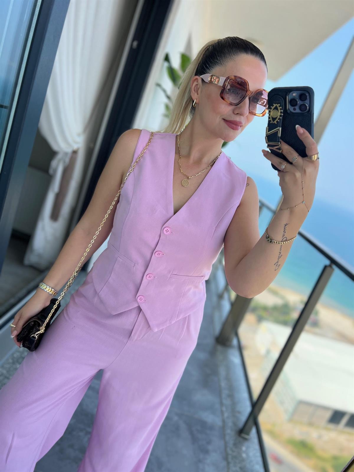 9257 Tenri Yelek Pantalon Takım PUDRA