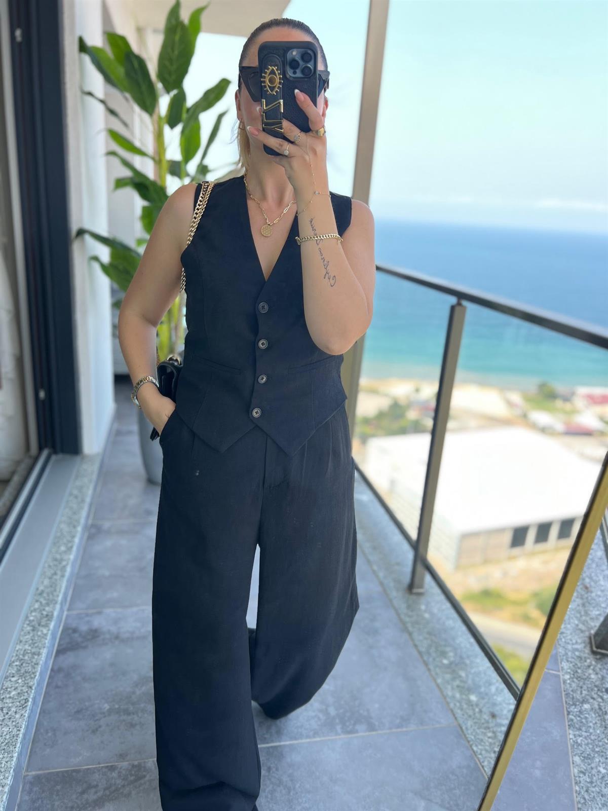 9257 Tenri Yelek Pantalon Takım SİYAH