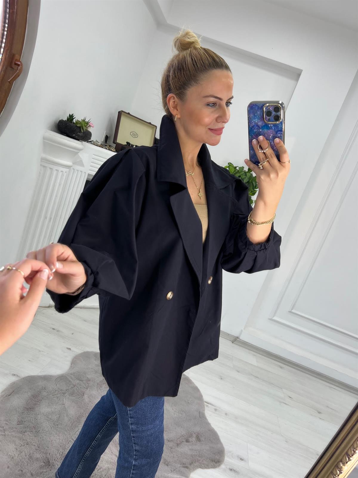 9279 Owersize Ceket SİYAH
