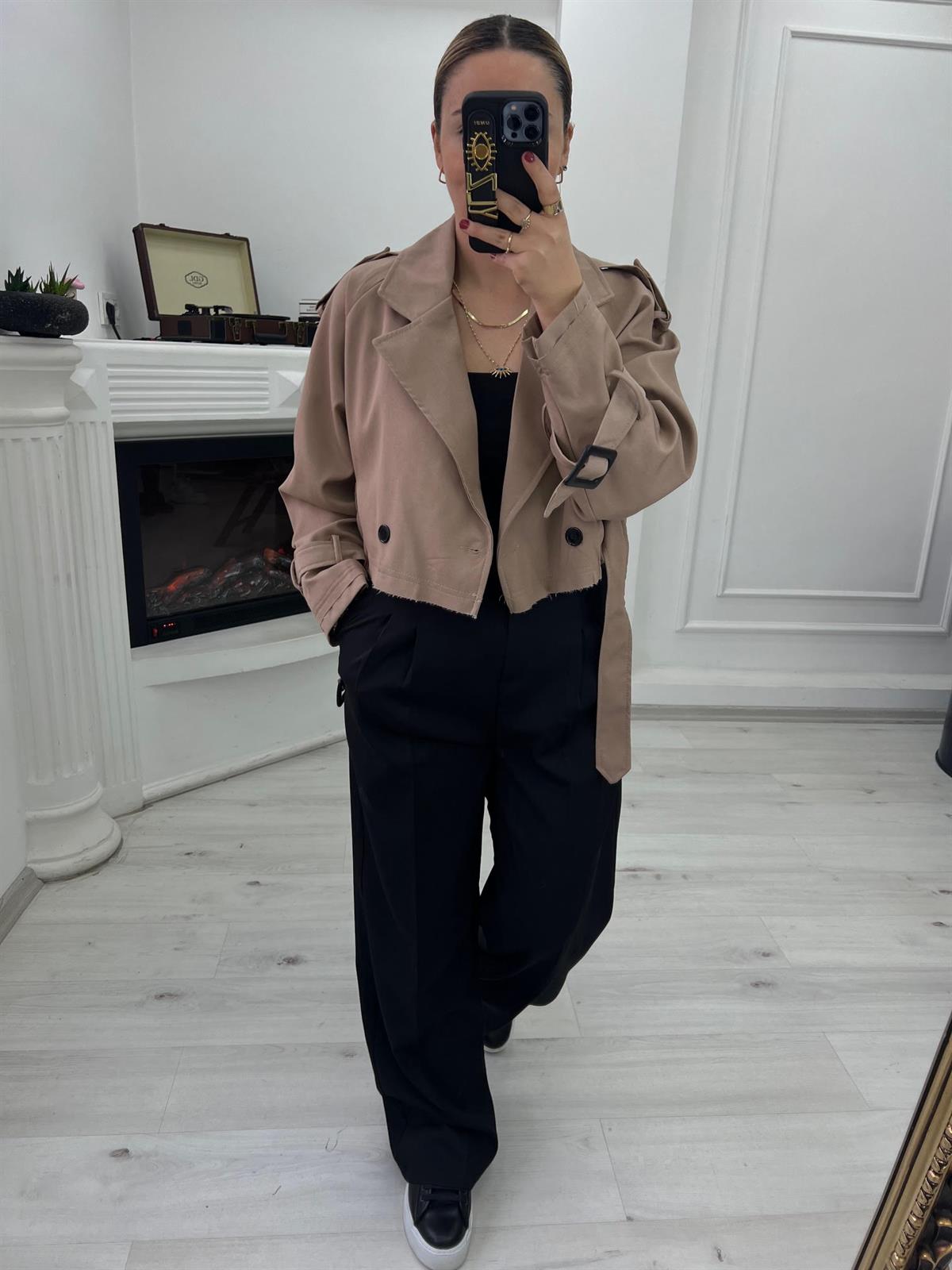 9306 Reglan Kısa Ceket CAMEL