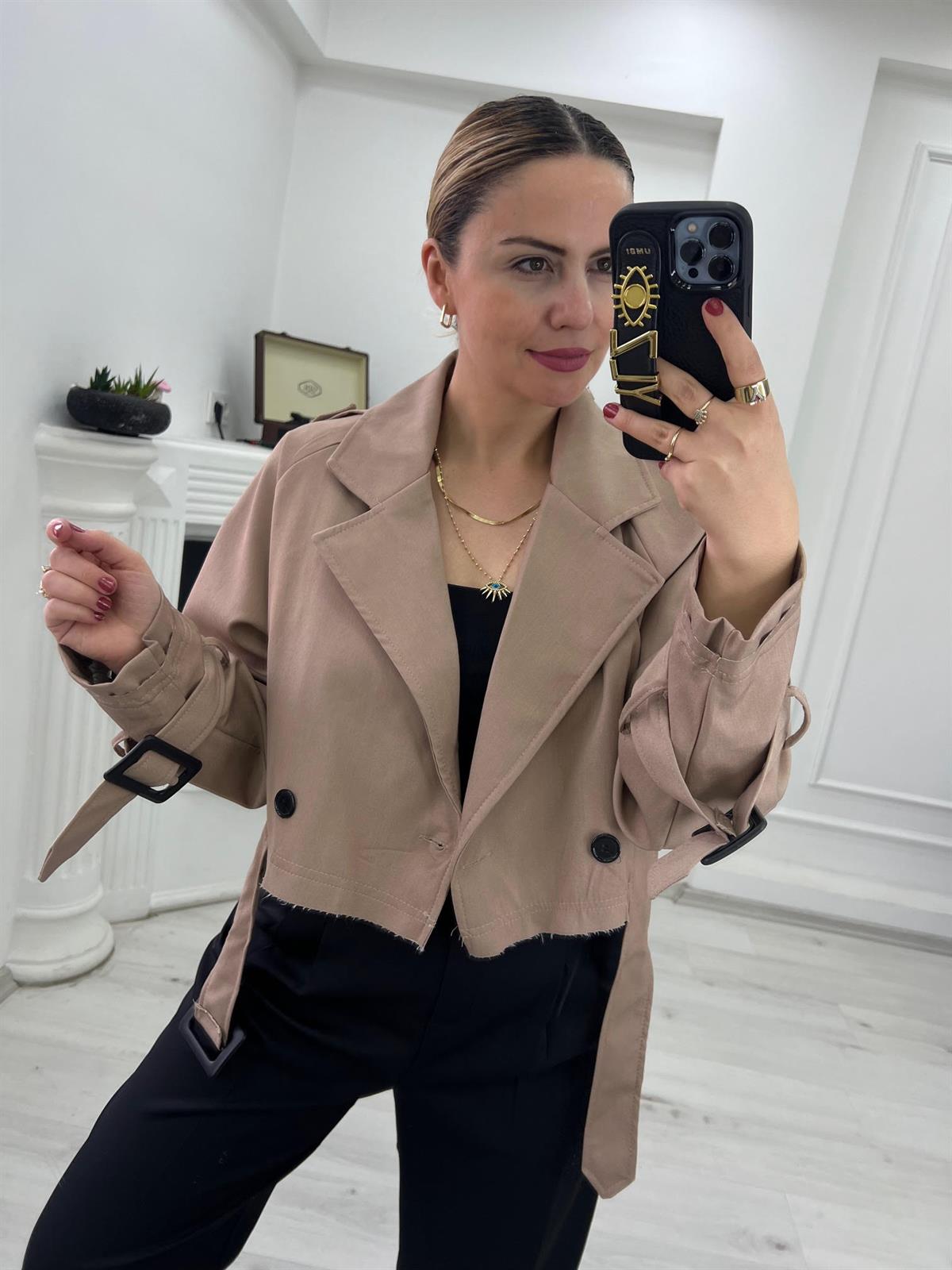 9306 Reglan Kısa Ceket CAMEL
